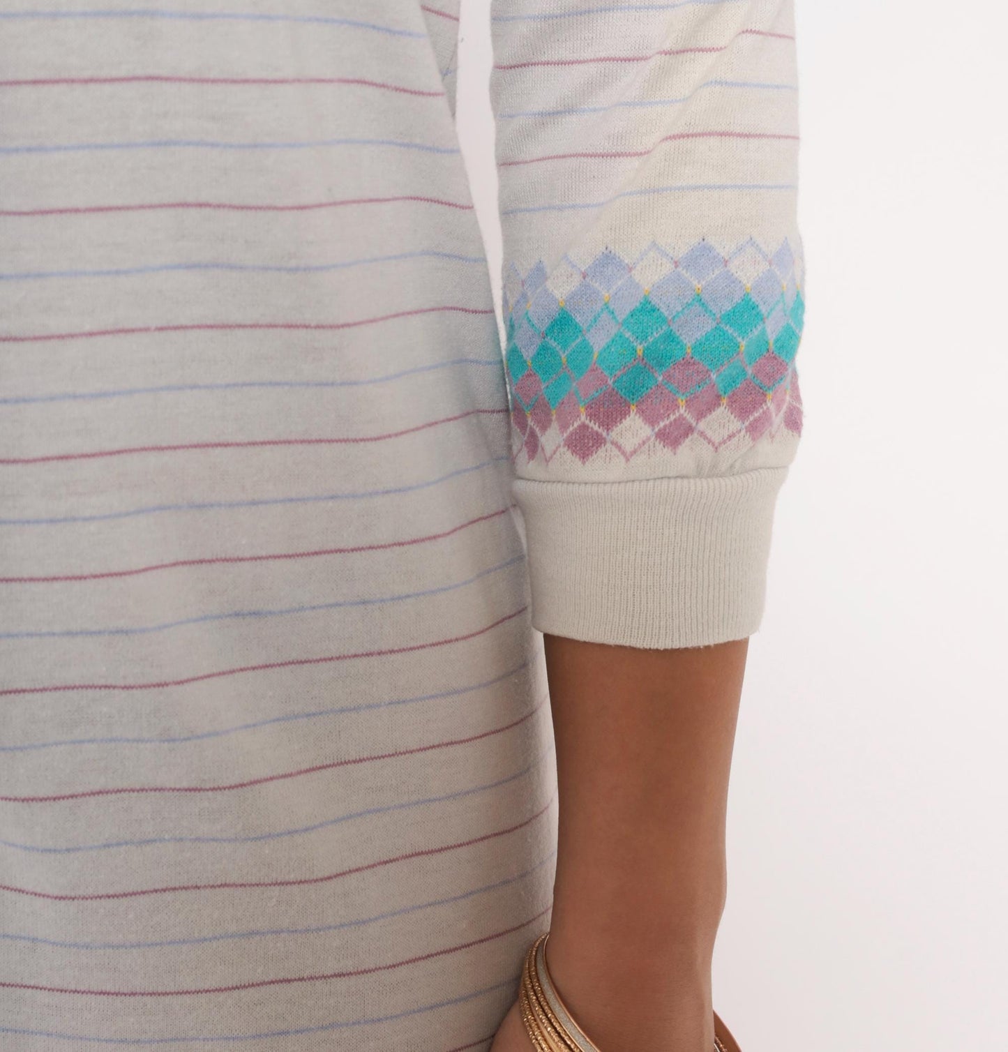 80s Health-Tex Argyle Polo Dress Grey Teal Lavender Mini Cotton XS