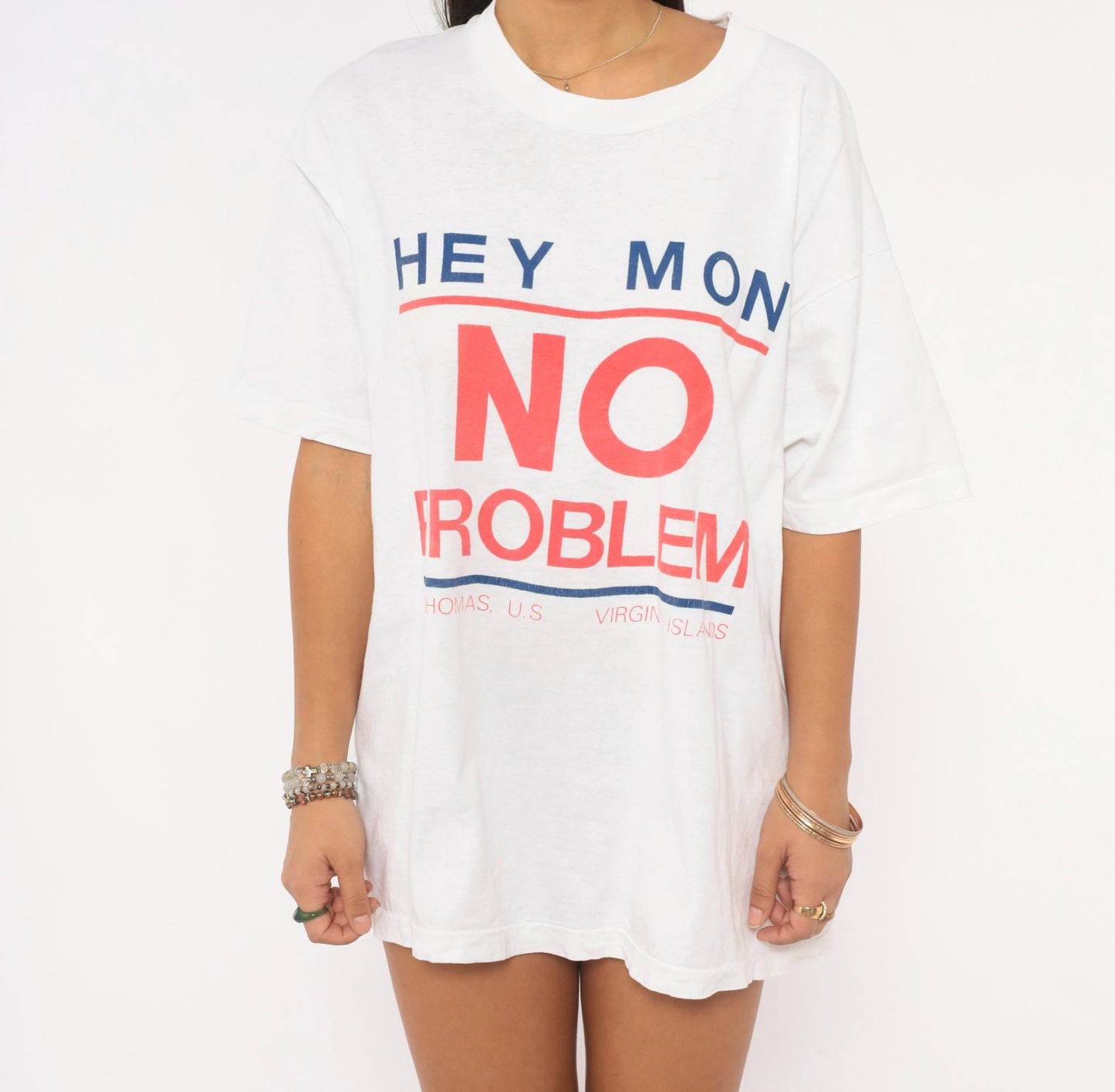 90s Hey Mon No Problem St Thomas Virgin Islands Graphic Tee White Cotton XL