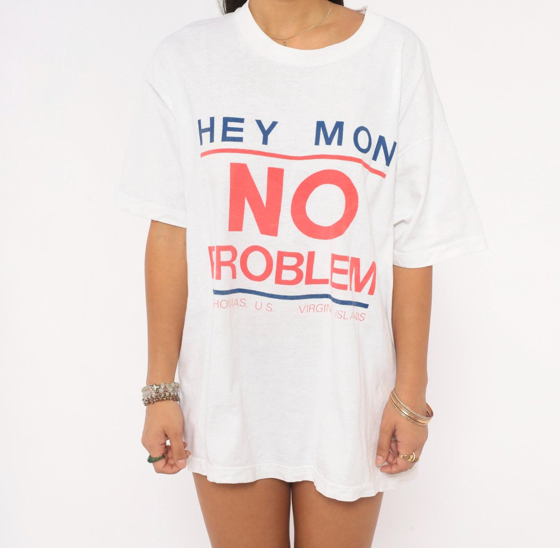 90s Hey Mon No Problem St Thomas Virgin Islands Graphic Tee White Cotton XL