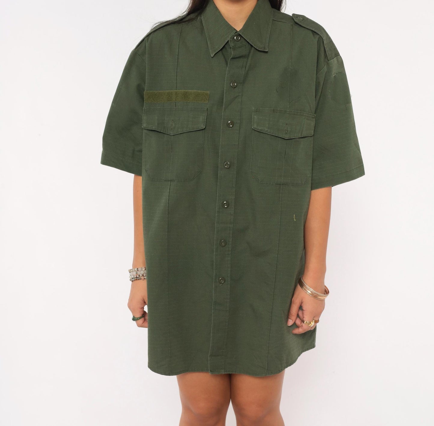 90s Camco Military Shirt Olive Green Button-Up Utility Epaulette Extra Large