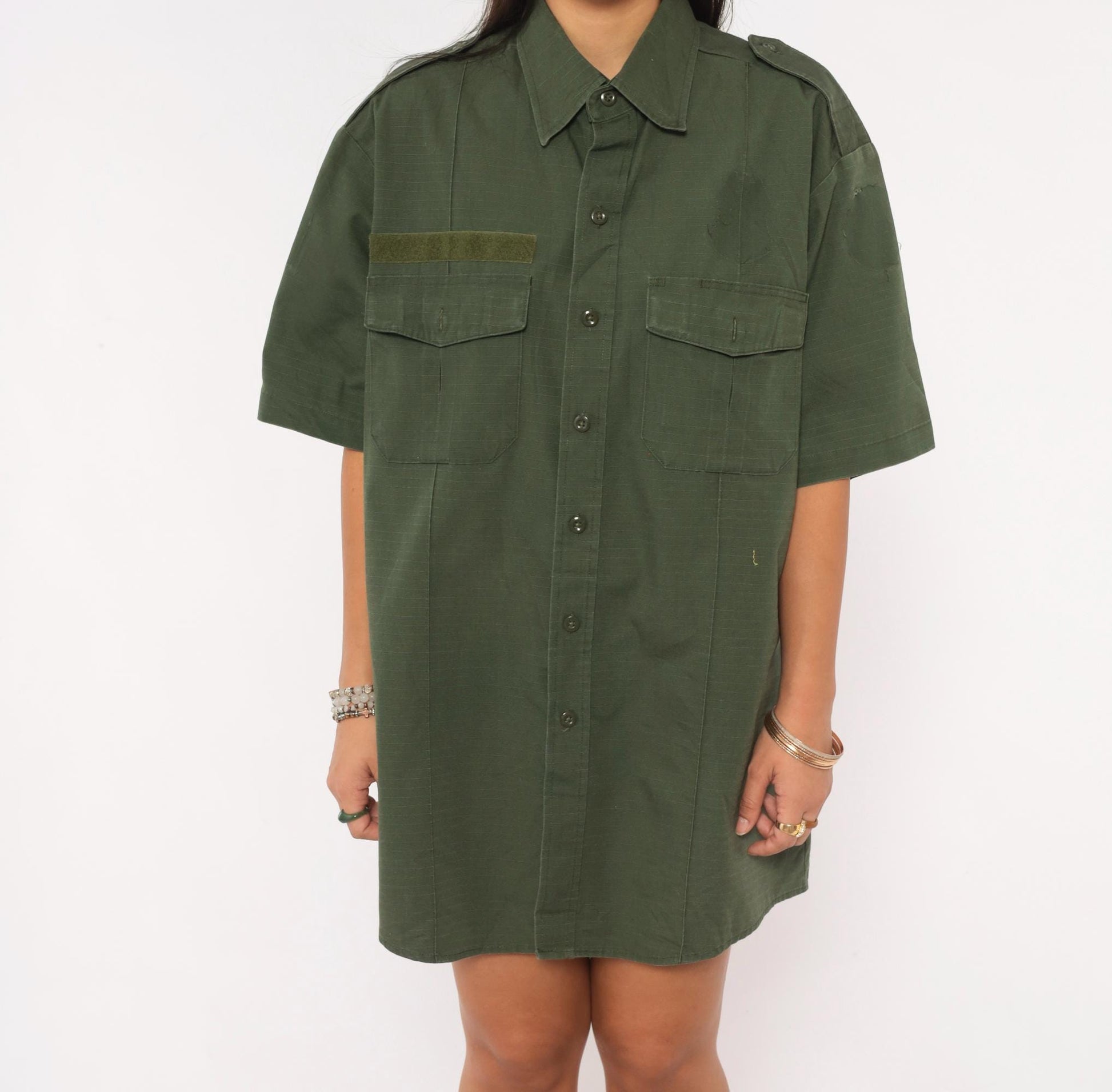 90s Camco Military Shirt Olive Green Button-Up Utility Epaulette Extra Large