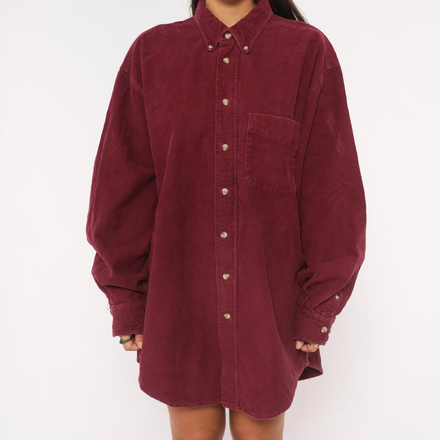 90s Fargo Clothing Burgundy Corduroy Button-Down Shirt Long Sleeve Large L