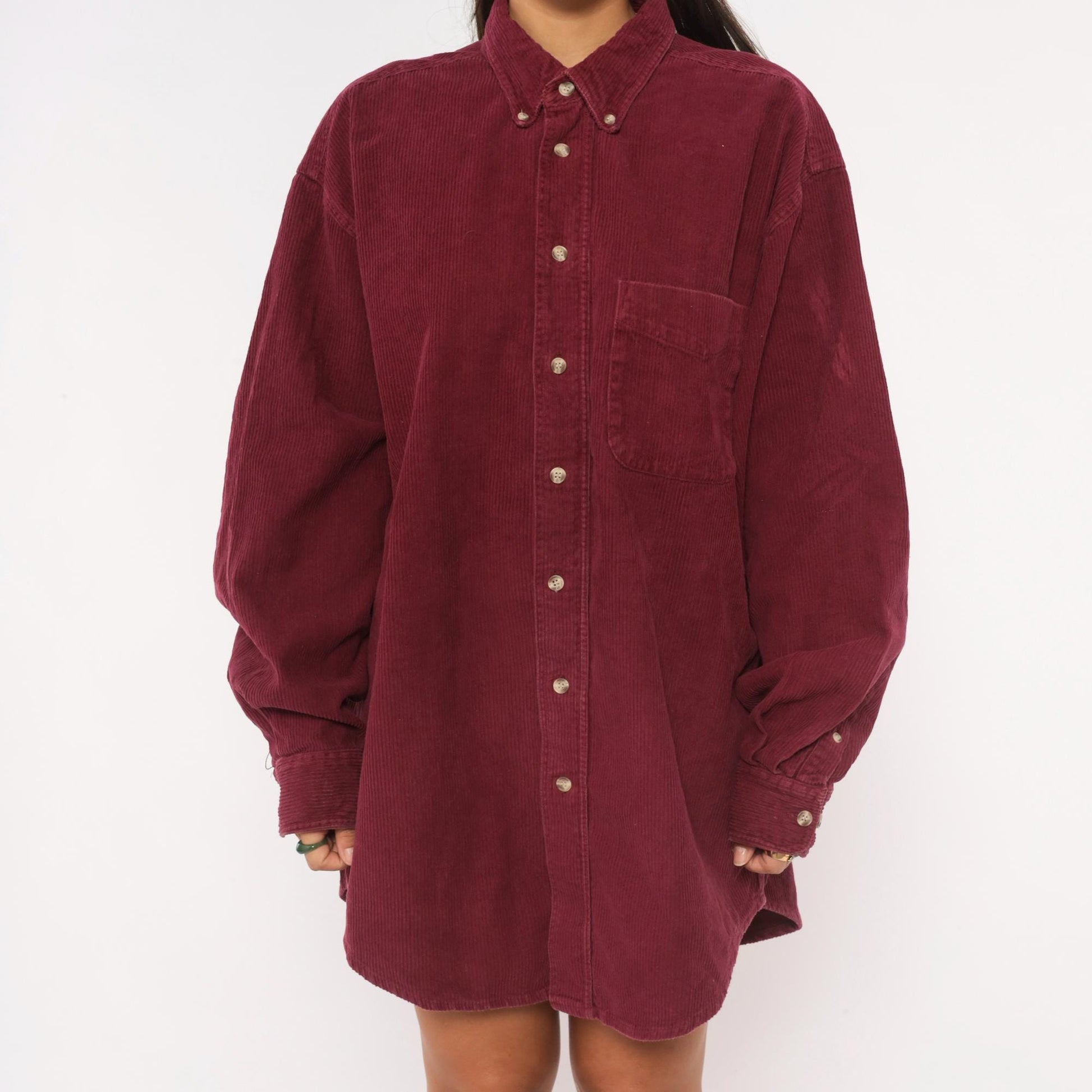 90s Fargo Clothing Burgundy Corduroy Button-Down Shirt Long Sleeve Large L