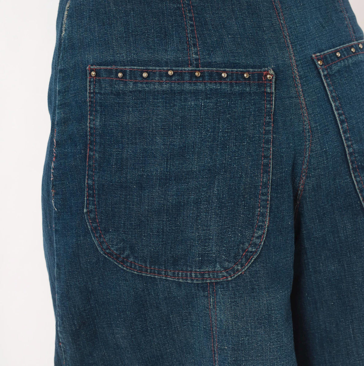 80s Blue Denim Wide Leg Shorts Red Fringe Lace Up Front Studded Medium M