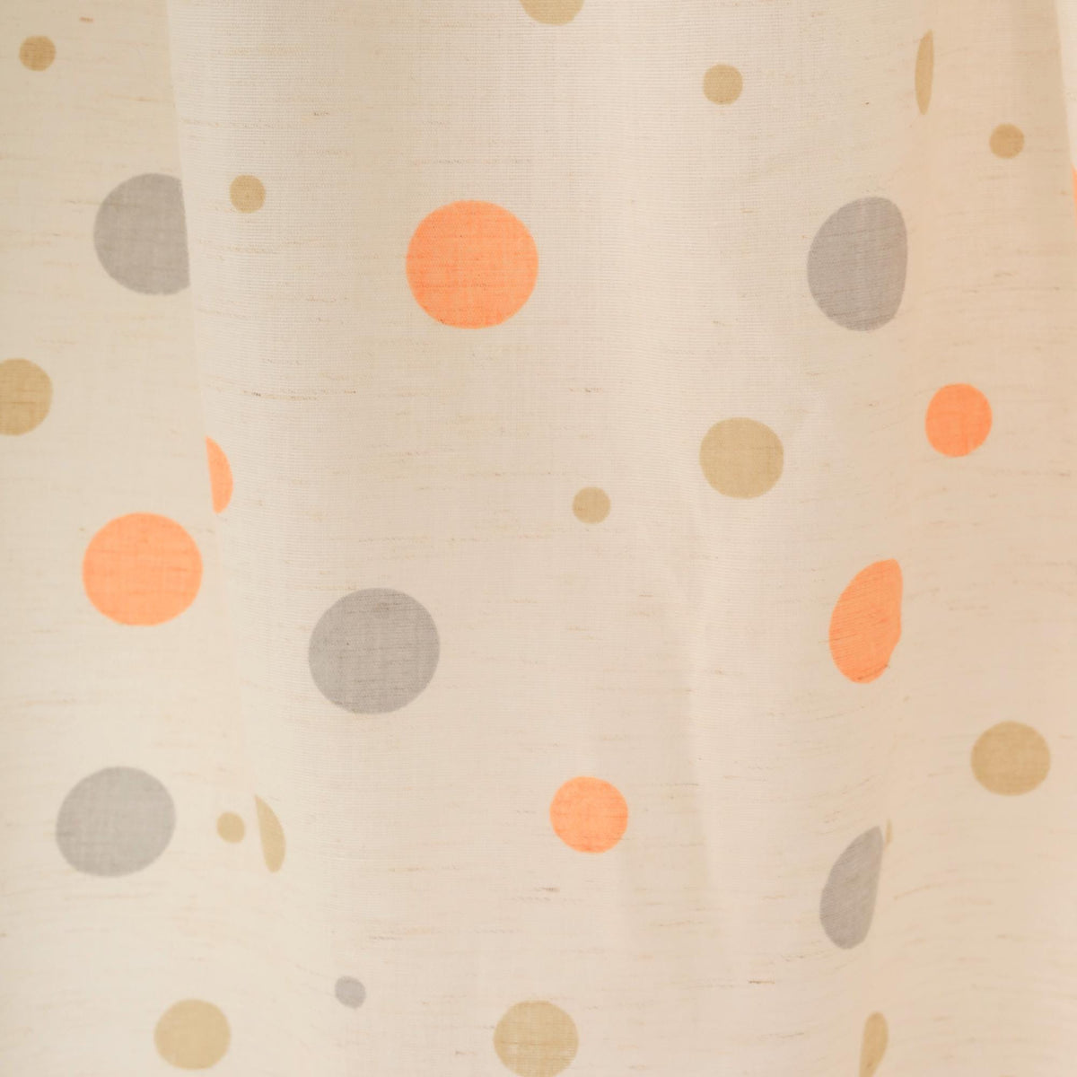 90s Polka Dot Midi Skirt Cream Orange Gray Cotton Gathered High Waist Medium