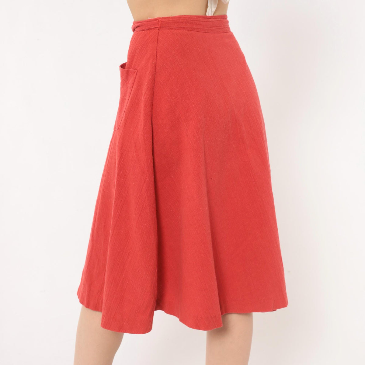 70s Ardee Rust Wrap Skirt A-Line Tie Waist Linen Blend Extra Small XS