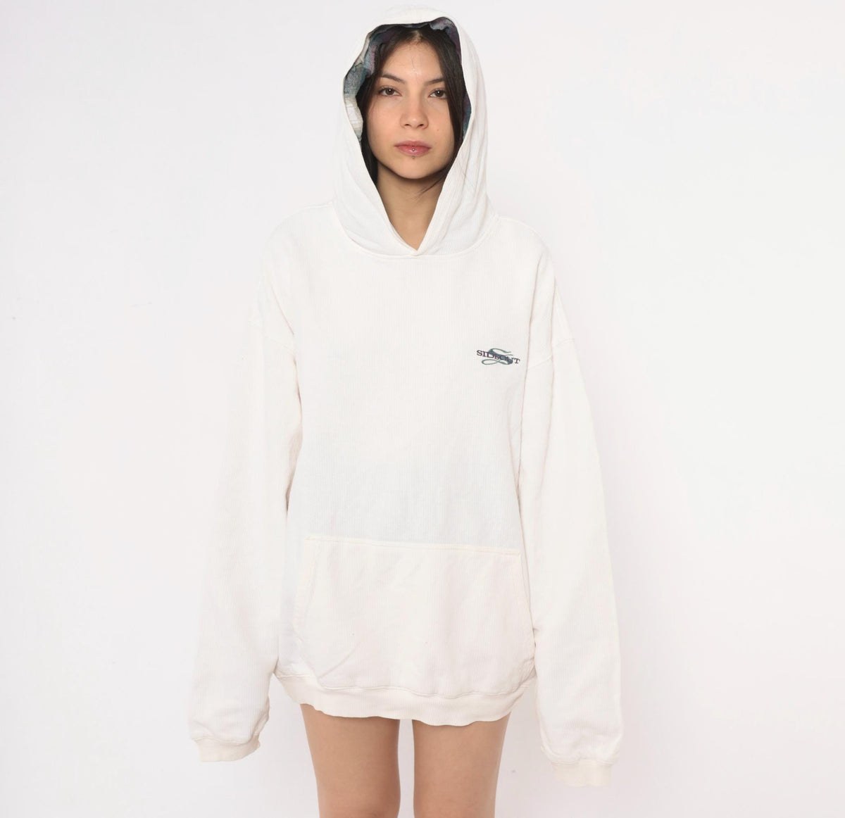 90s Side Out Hoodie Cream Embroidered Logo Raglan Pullover Extra Large XL