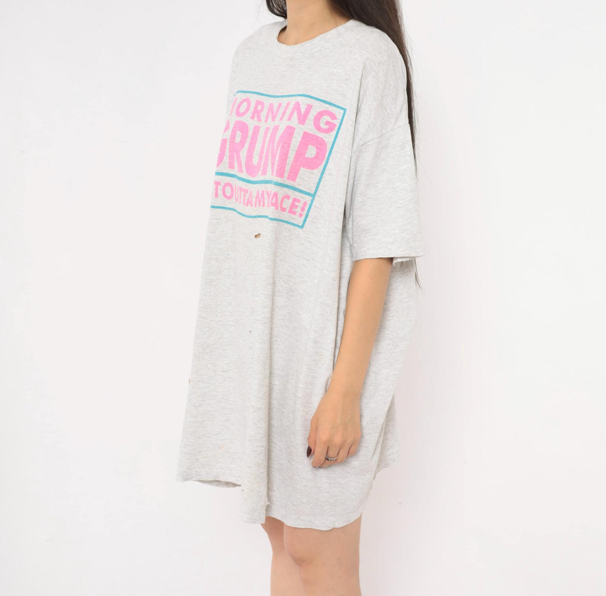 90s Cigli Slogan T-Shirt Dress Grey Heather Cotton Pink Teal Print Small