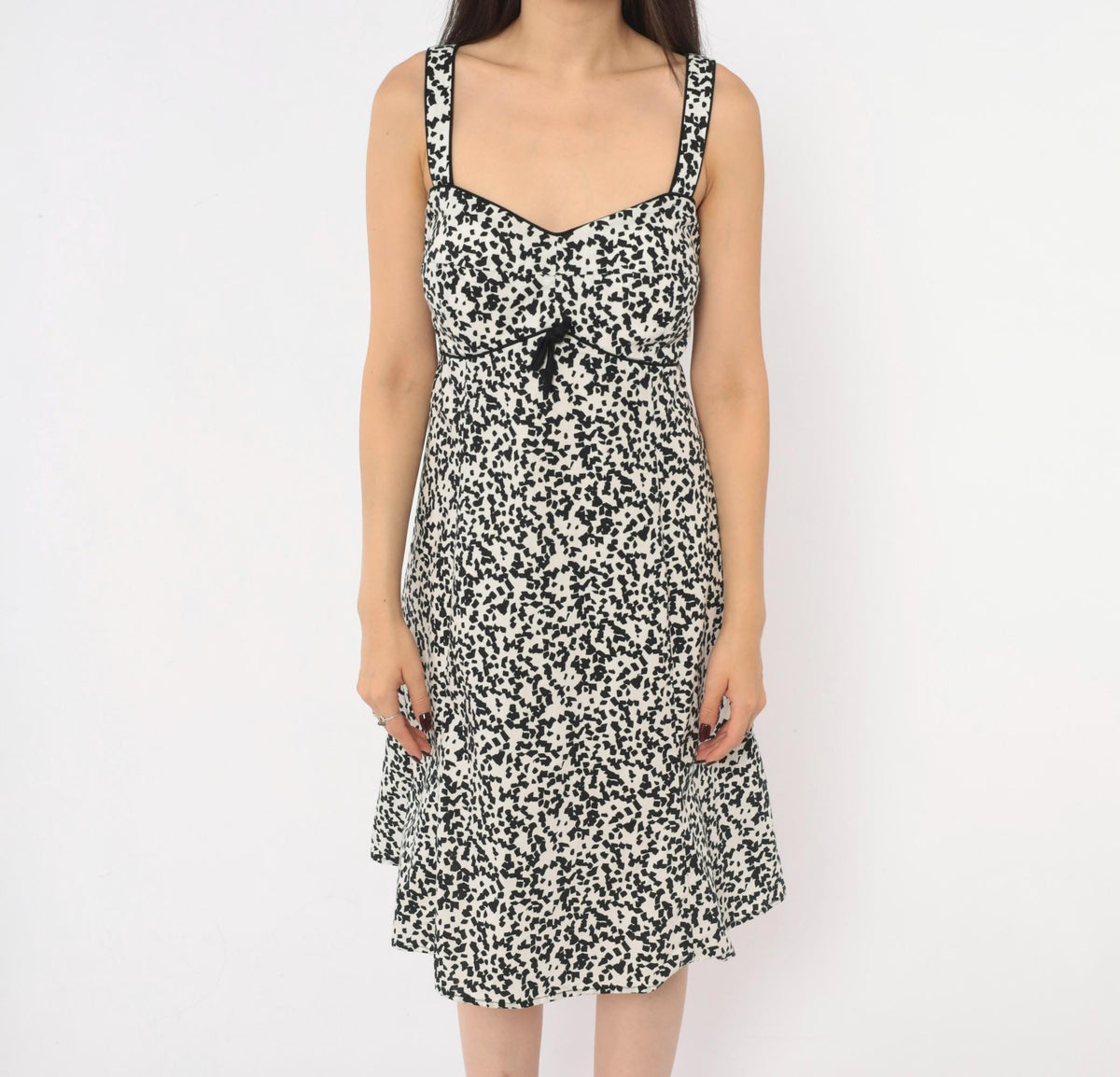 Y2K R & K Originals Abstract Speckle Print Dress White Black Sweetheart Neckline Large L