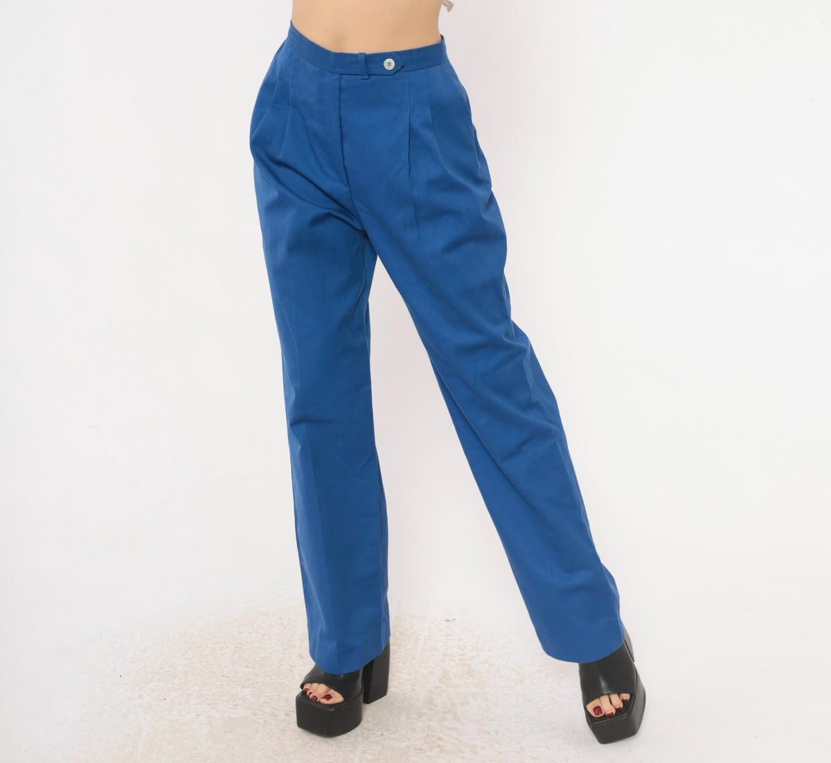 70s Evan-Picone Cobalt High-Waist Pleated Trousers Straight Leg Small S