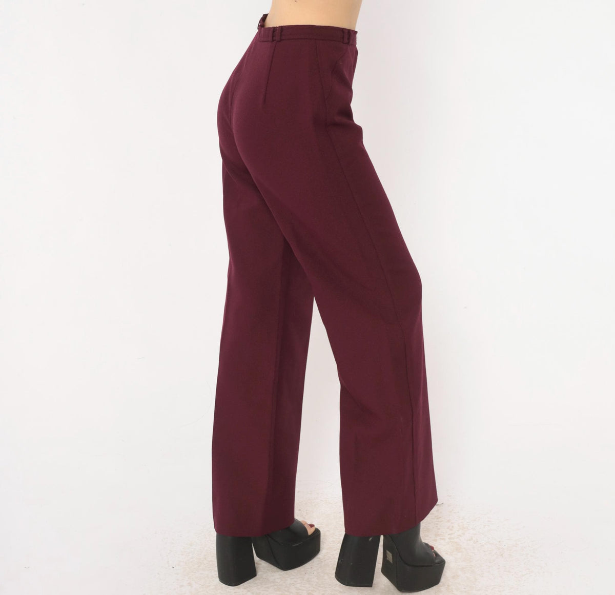 70s Panther Burgundy High-Waist Wide-Leg Trousers Disco Small S
