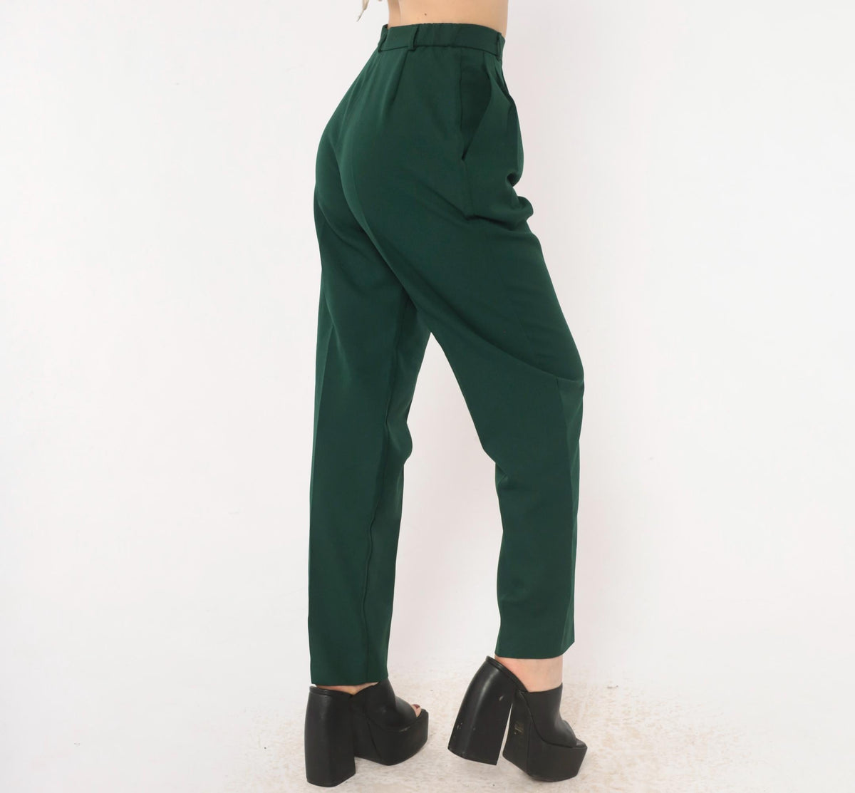 80s La Donna Forest Green Pleated High-Waist Trousers Tapered Leg Extra Small