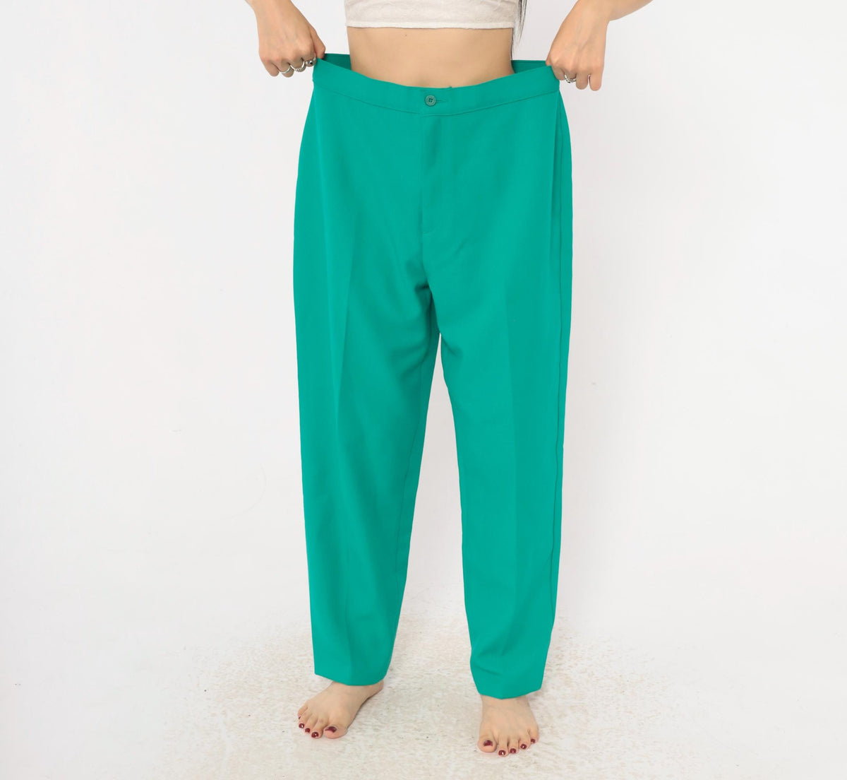 70s Bend Over Teal High Waist Straight Leg Trousers Petite Large