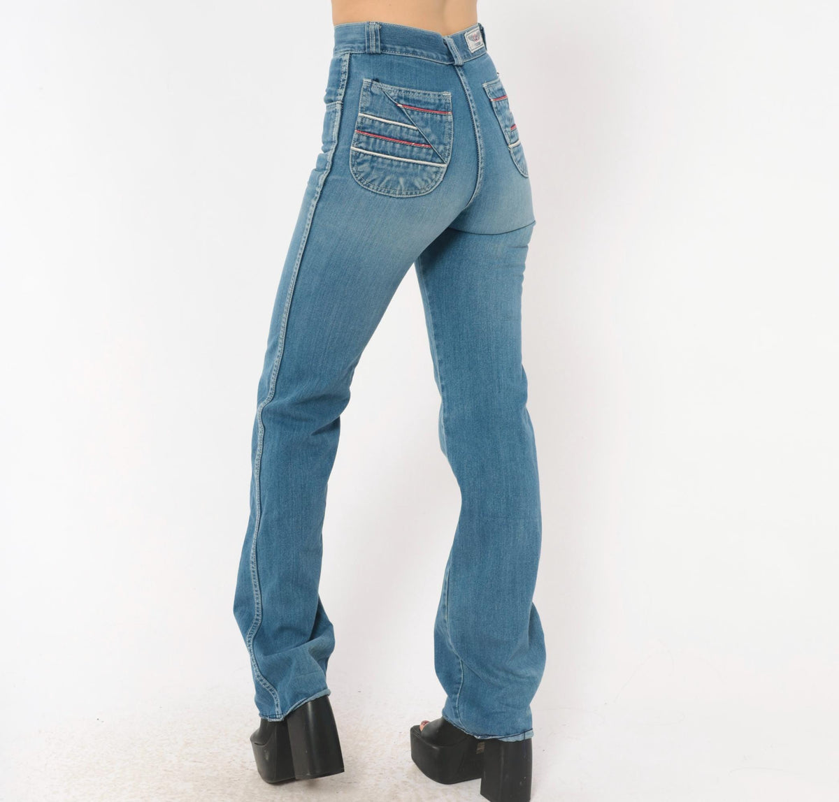 80s Flyers High Waist Straight Leg Jeans Medium Wash Cotton Blue Extra Small XS