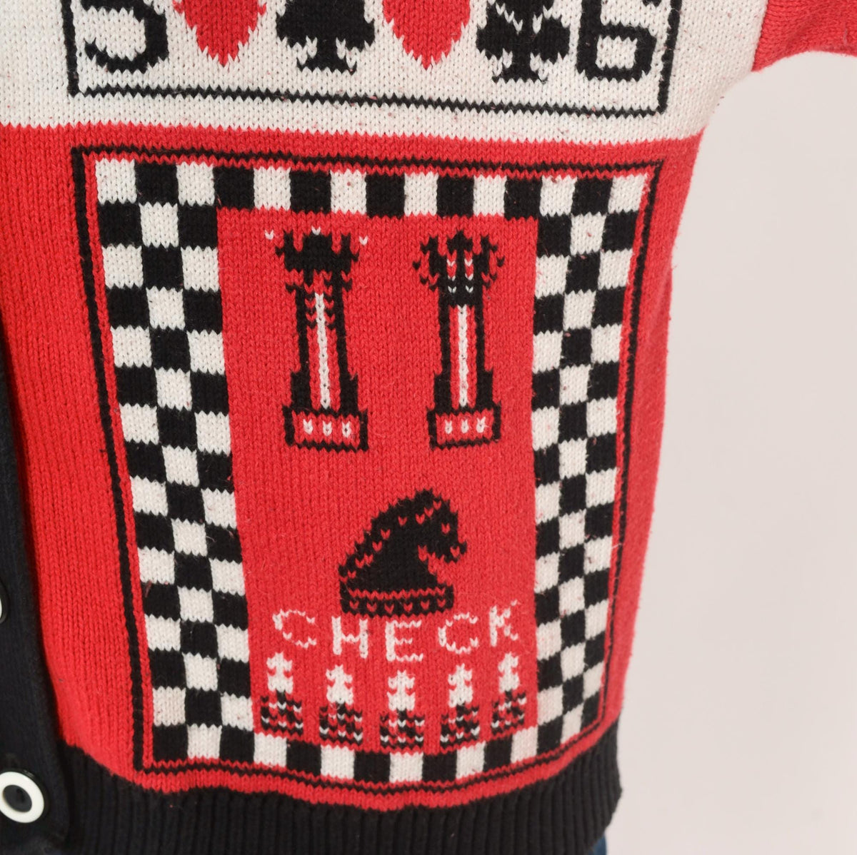 90s Casual Corner Cardigan Red Black Game Night Novelty Knit Large L