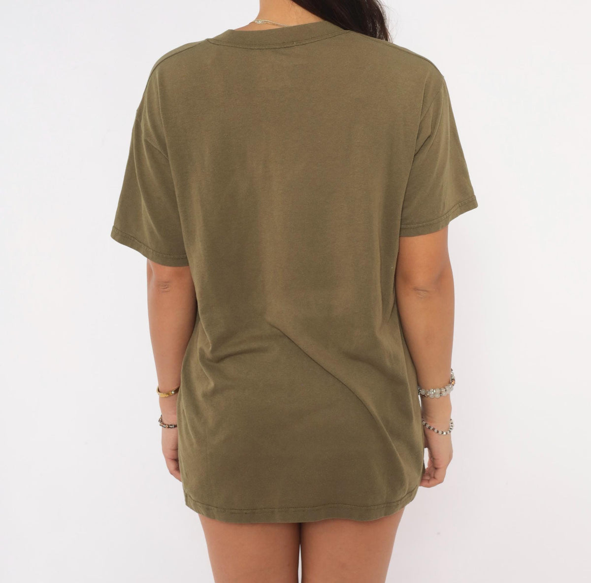 Y2K Duke Olive Green T-Shirt Boxy Crew Neck Plain Tee Medium M
