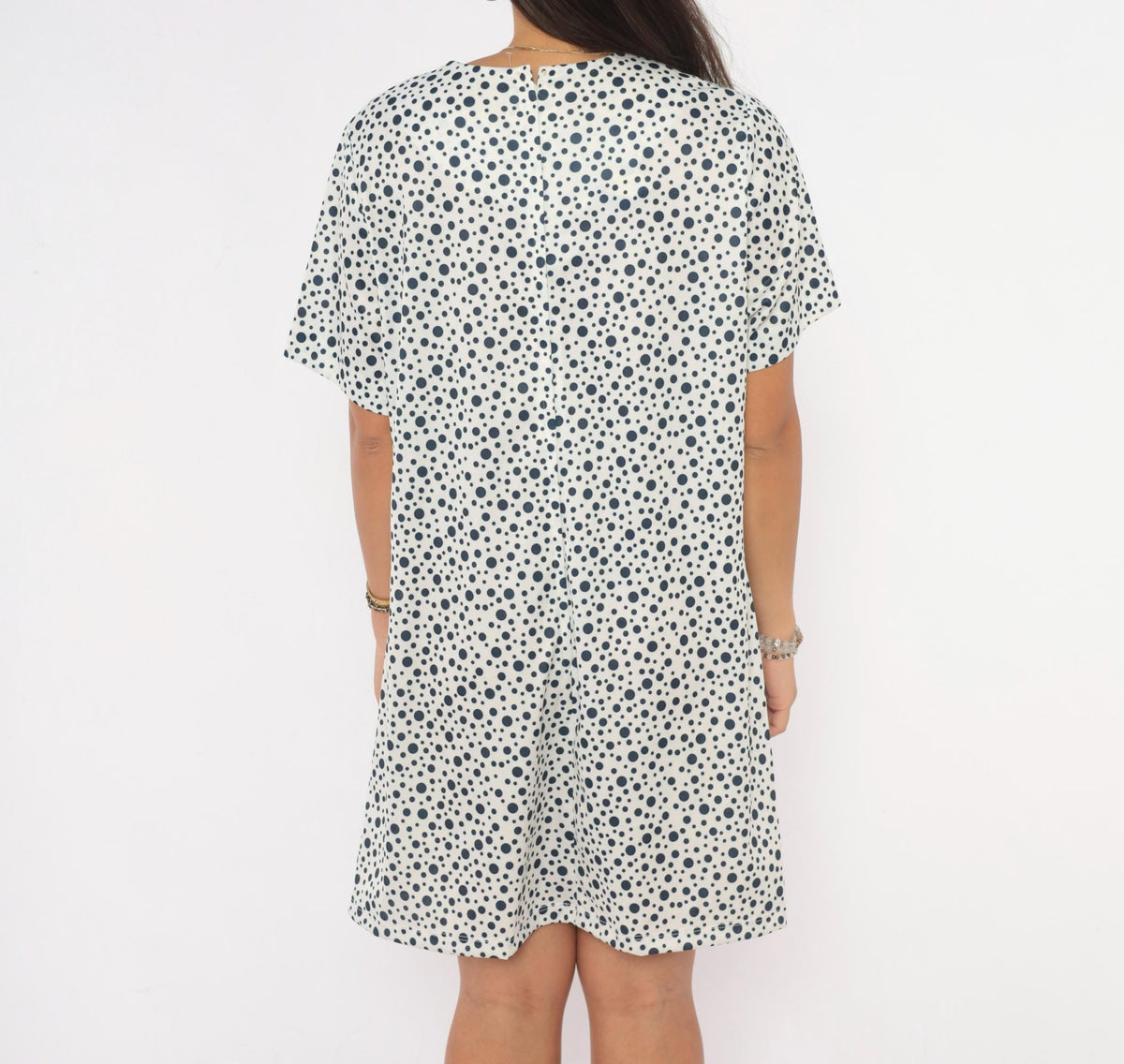 70s Lady Laura Navy White Polka Dot Shift Dress Tie Front Knee Length Extra Large