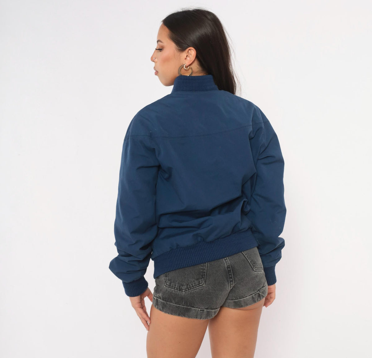 80s Baracuta Bomber Jacket Navy Blue Tartan Lining Medium