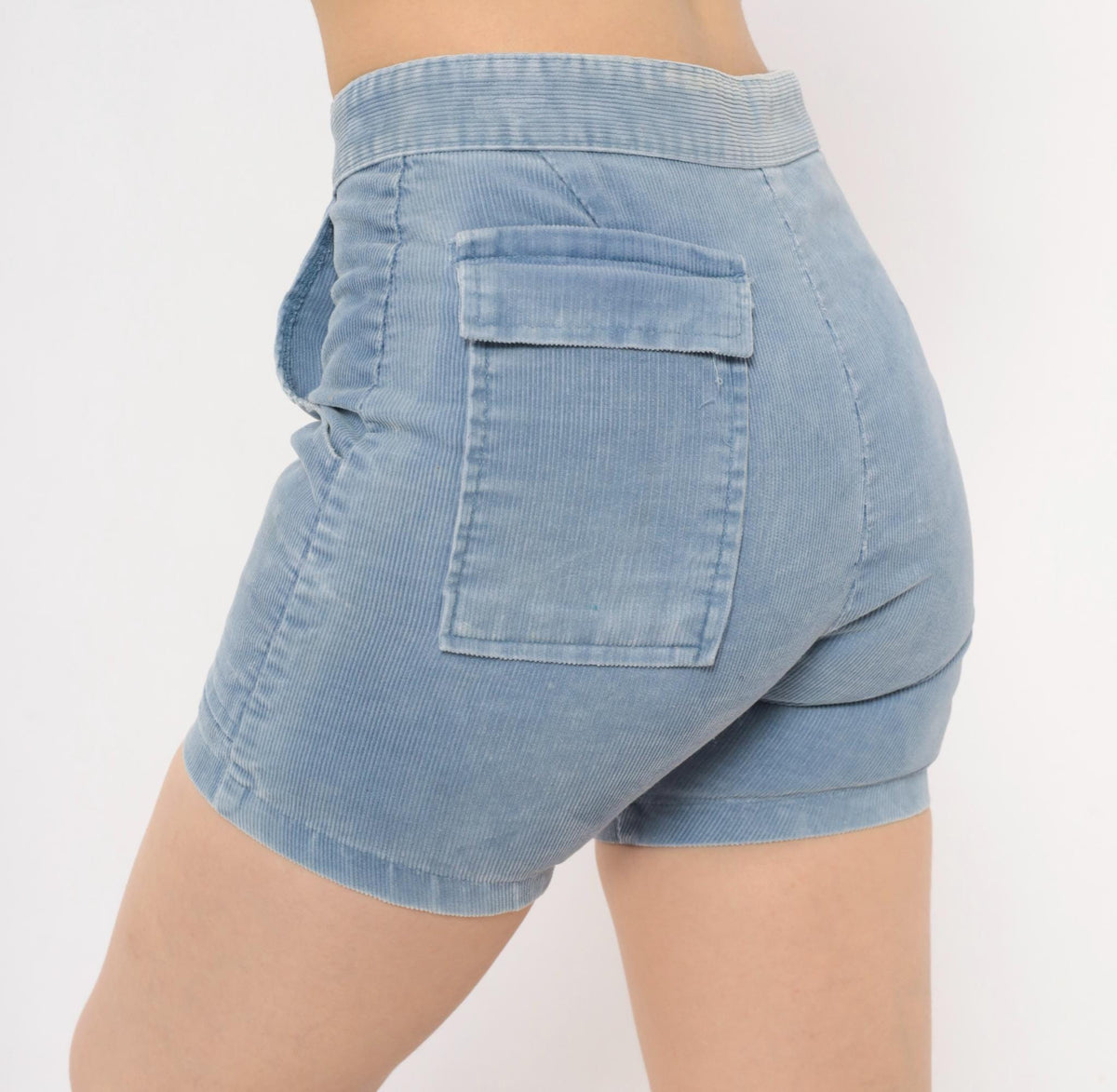 80s Towncraft Light Blue Corduroy Shorts High Waisted Cuffed Cotton Extra Small XS