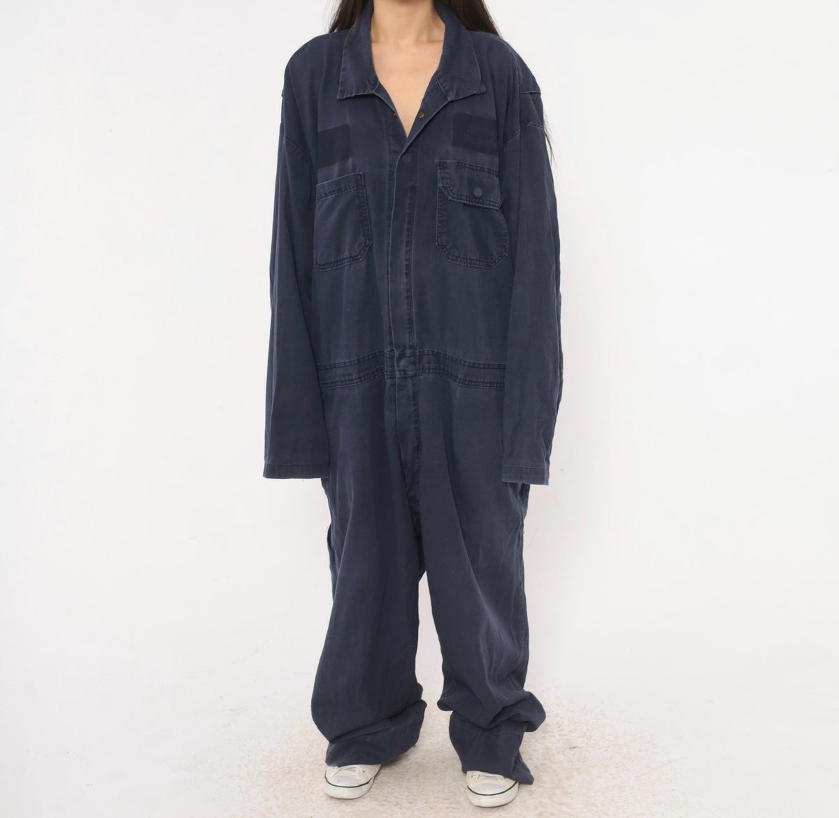 Y2K Big Bill Cotton Workwear Coveralls Navy Zip Front Jumpsuit Extra Large XXL