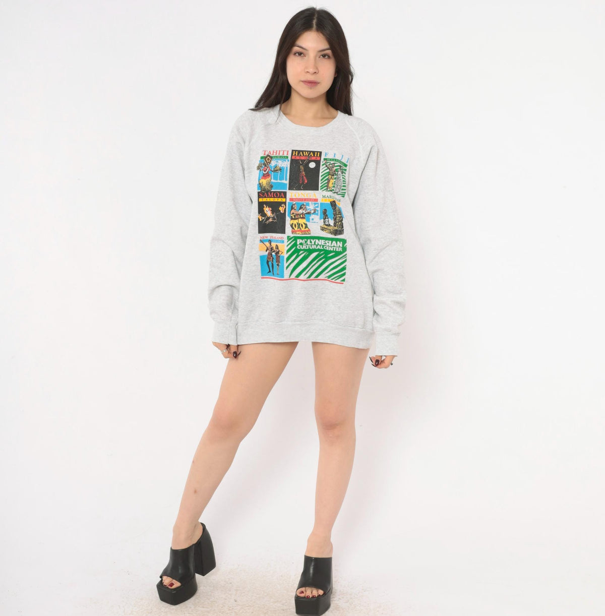 90s Polynesian Cultural Center Sweatshirt Grey Raglan Graphic Extra Large XL