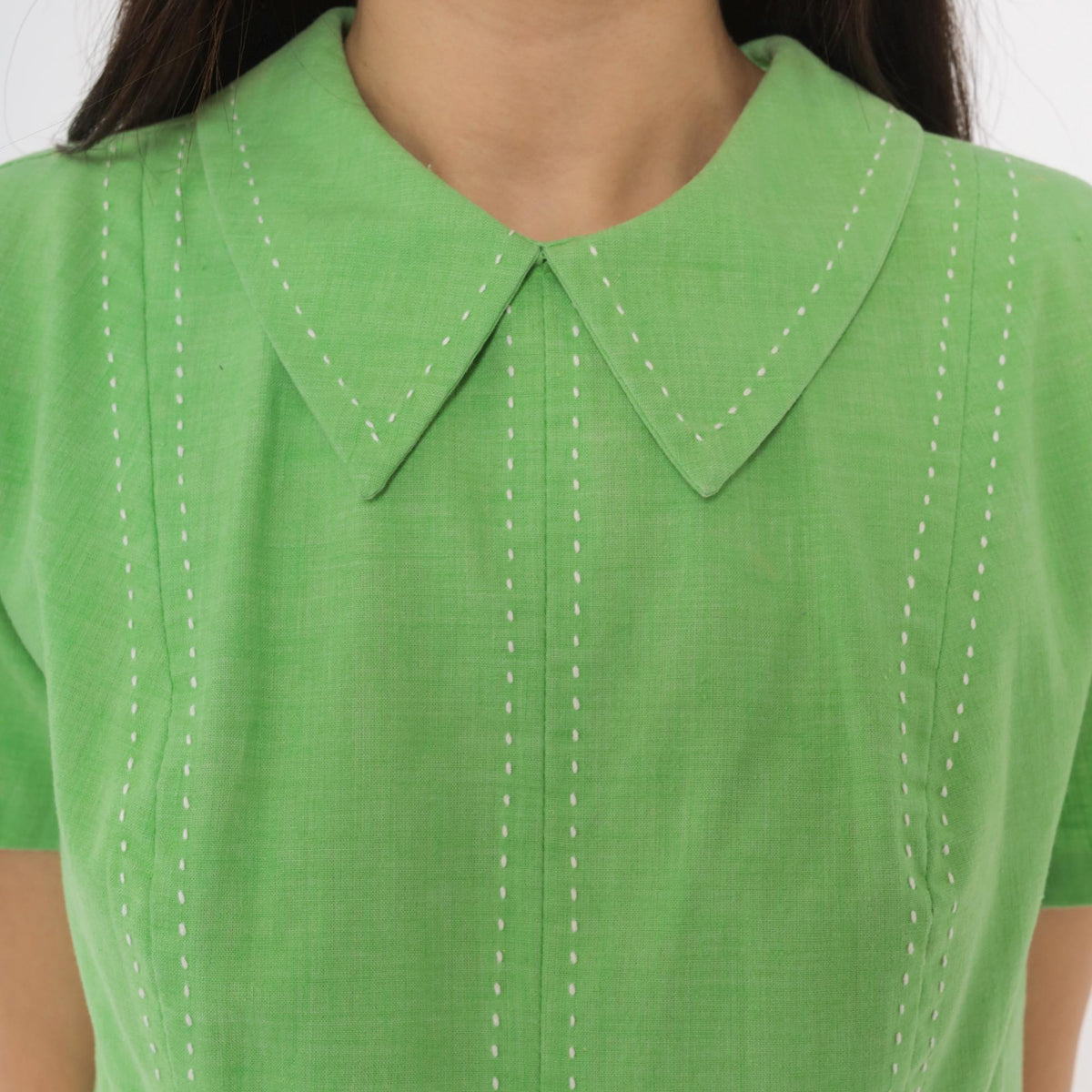 60s Mod Lime Green Shift Dress Peter Pan Collar Pleated Skirt Medium M