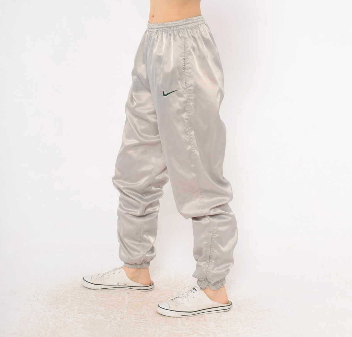 90s Nike Track Pants Grey Nylon Tapered Joggers Ankle Zip Medium M