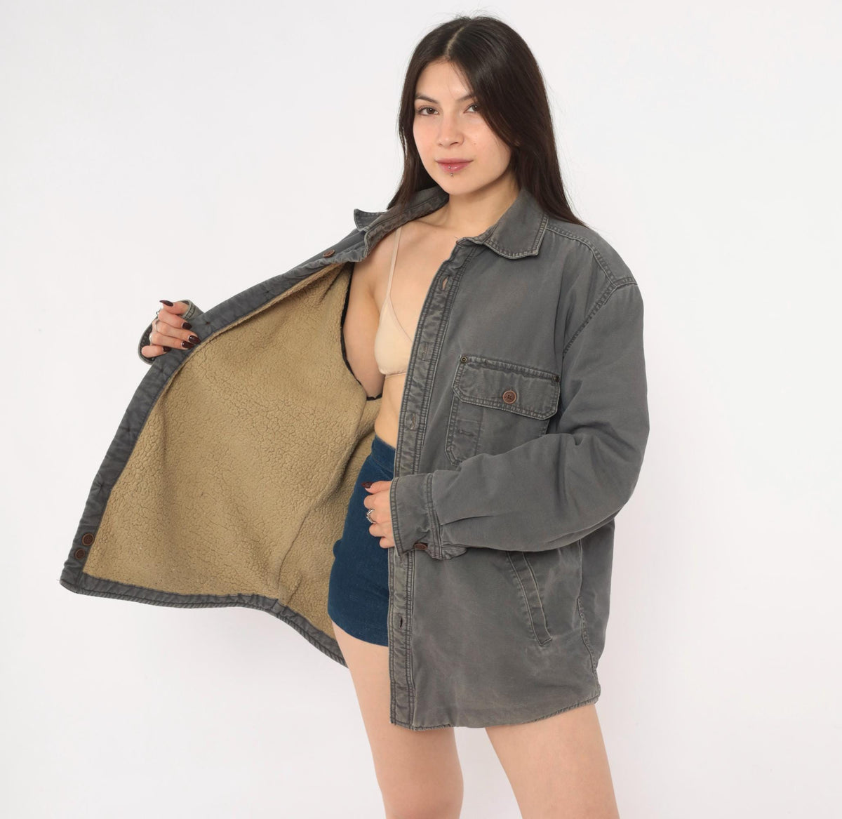 Y2K Outdoor Life Grey Cotton Shirt Jacket Gorpcore Medium M