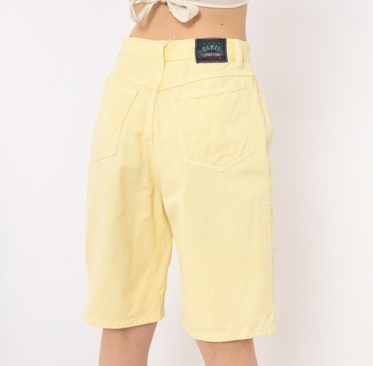 90s Paris Sportclub Yellow Denim Shorts High Waisted Cotton Bermuda Medium