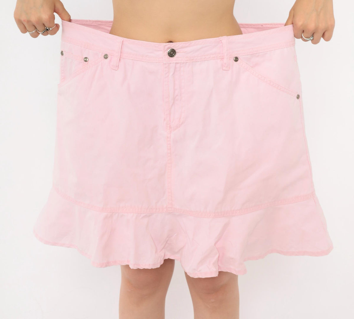 90s Faded Glory Pink Cotton Skort High Waist Ruffled Mini Extra Large XL