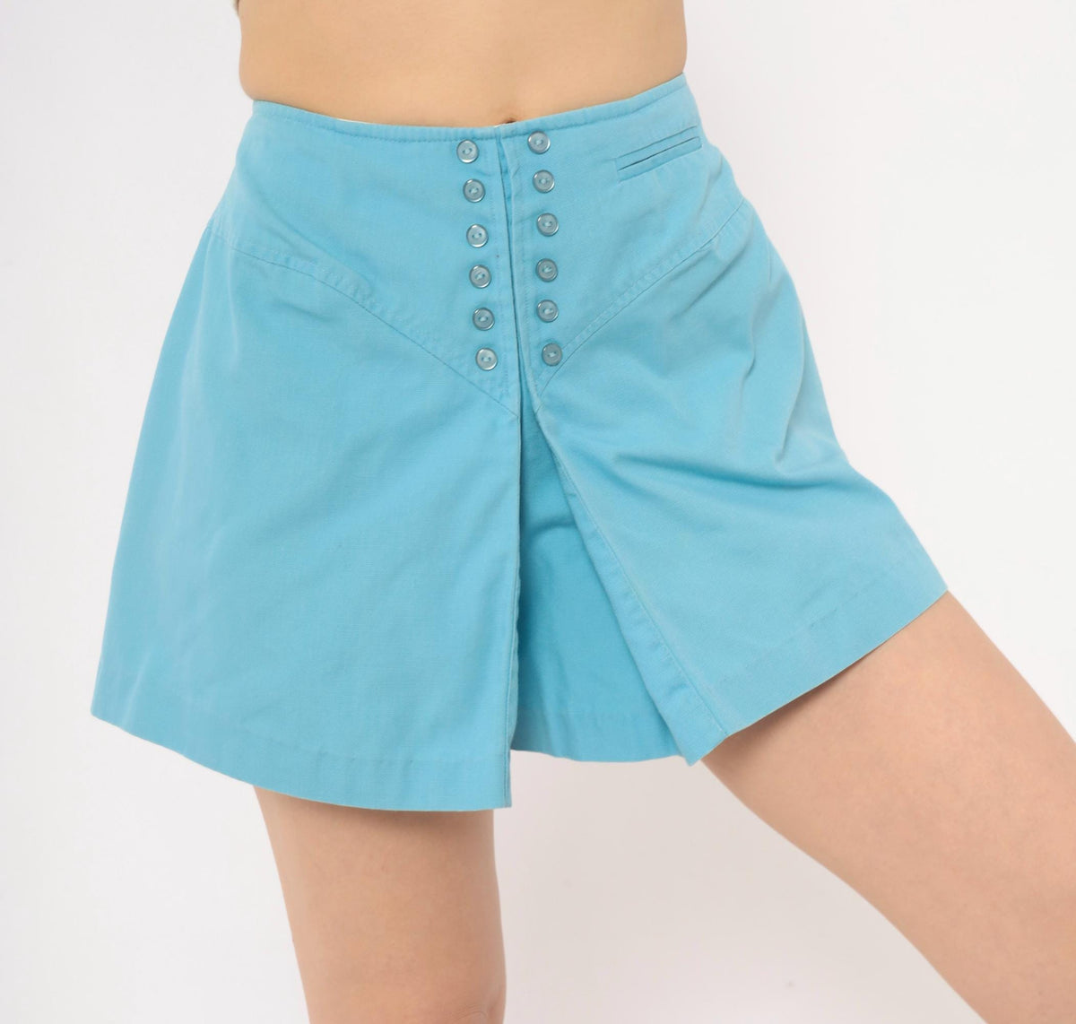 60s Powder Blue Cotton Skort High Waisted Pleated Mini Mod Small S