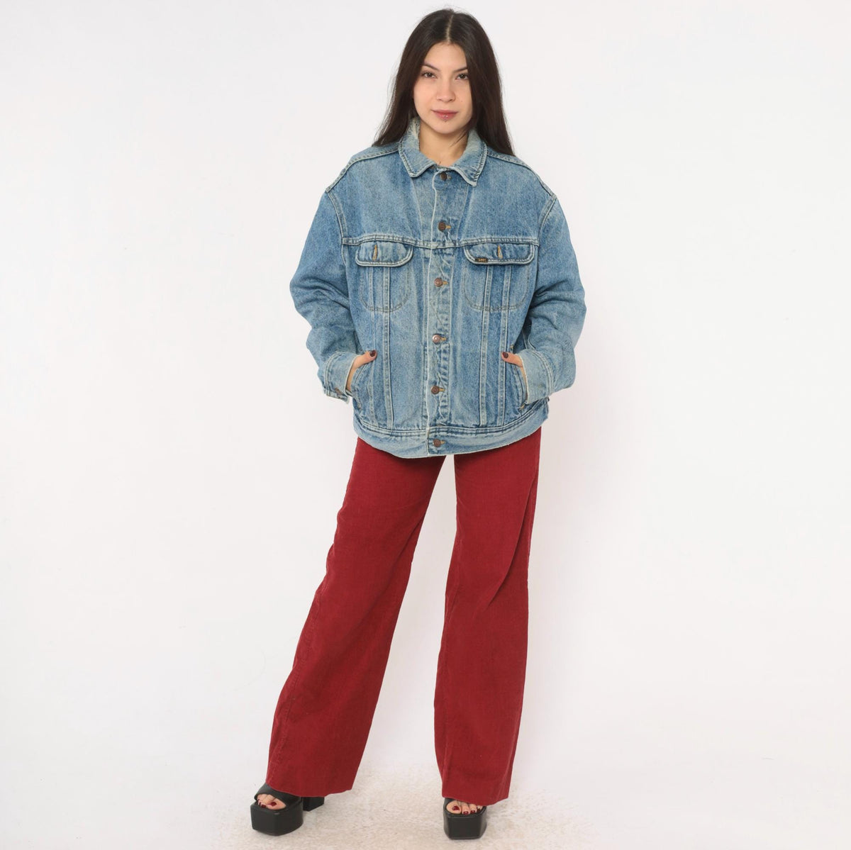 90s Lee Light Wash Denim Jacket Cotton Button Front Medium