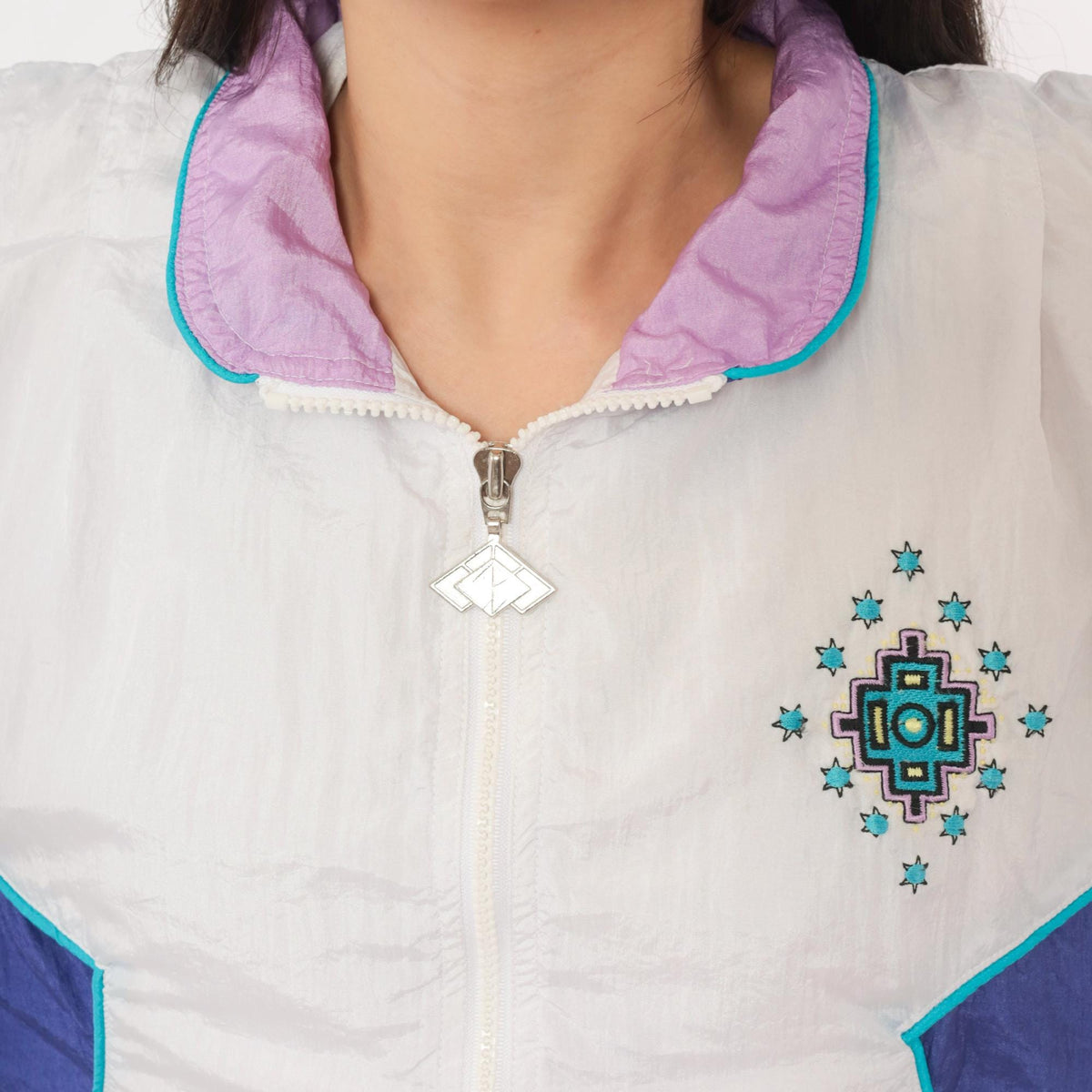 90s Santolina Bay Windbreaker Color Block Southwestern Embroidered Small