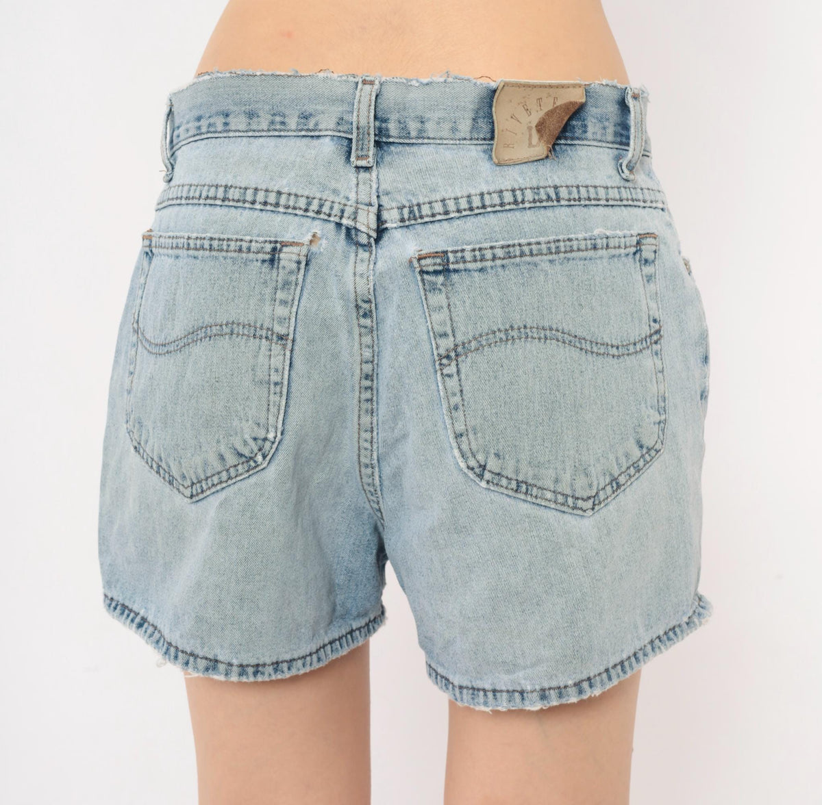 90s Light Wash Denim Cutoff Shorts High Waisted Frayed Raw Hem Medium M