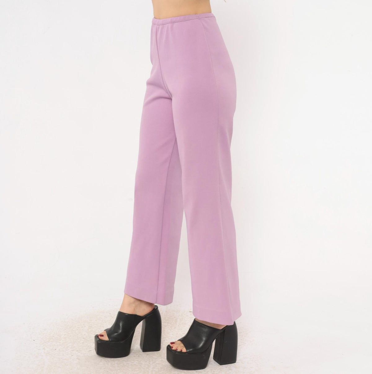 70s Lavender High-Waist Wide-Leg Flare Pants Pull-On Cropped Small