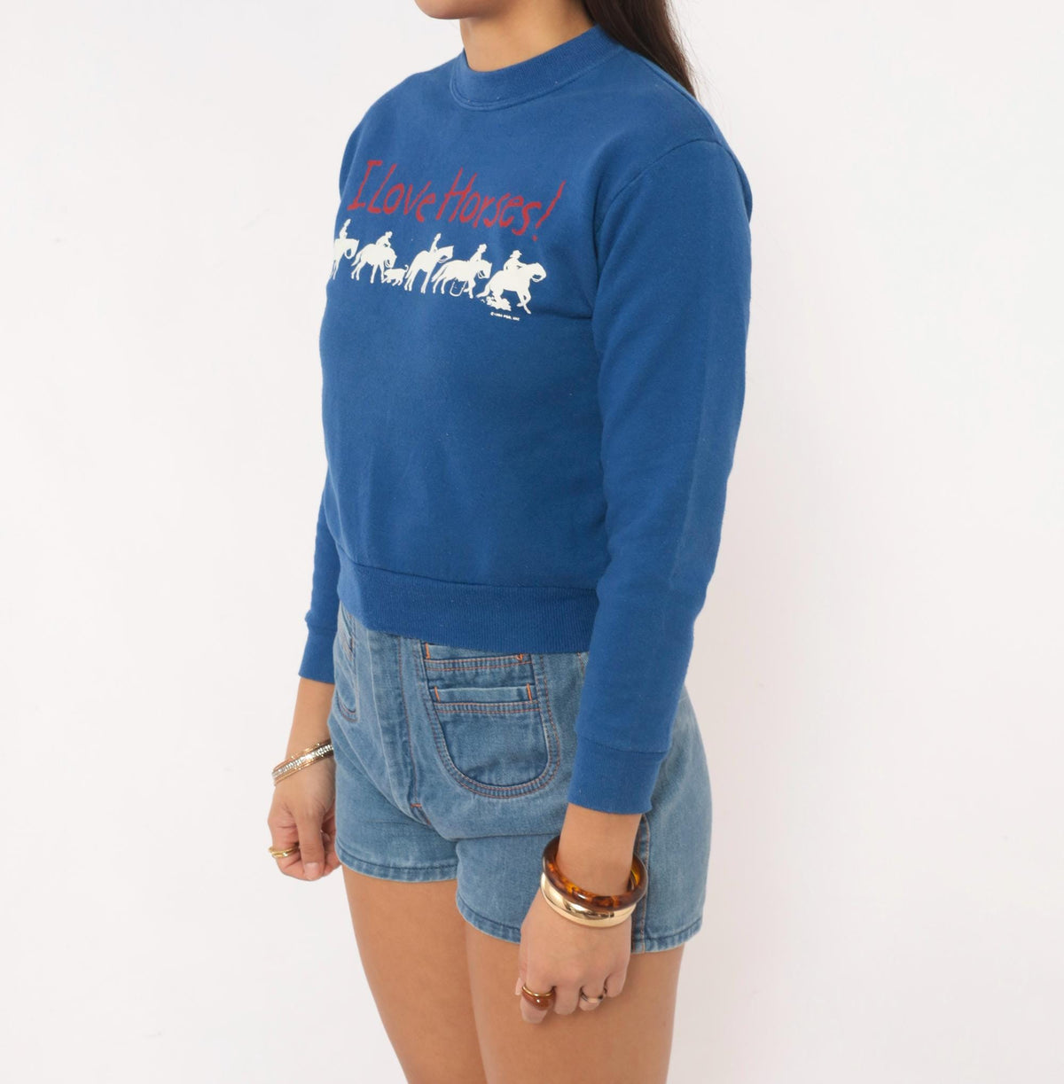 90s Jerzees Horse Sweatshirt Cobalt Blue Cropped Graphic Extra Small XS
