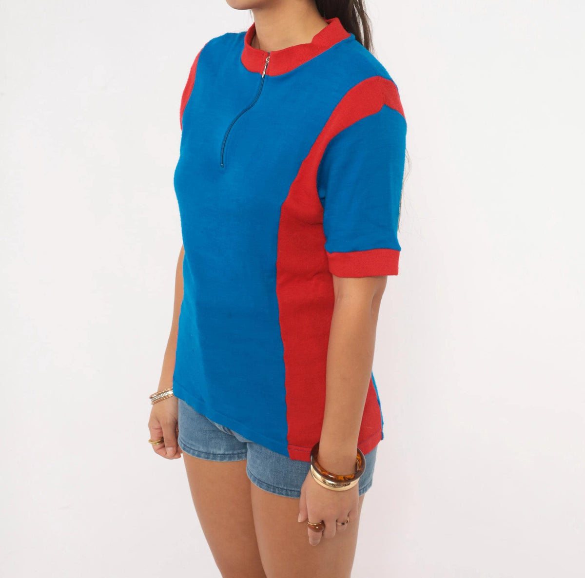 80s Bike Nashbar Cycling Jersey Blue Red Color Block Quarter Zip Medium
