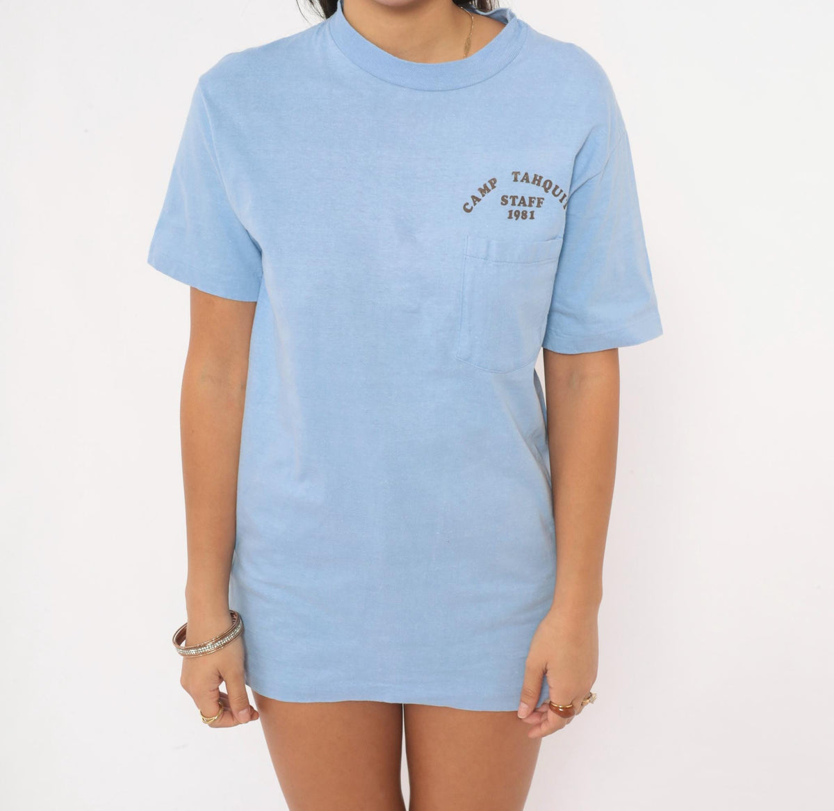 80s Camp Tahquitz Staff 1981 Graphic Tee Light Blue Cotton Small