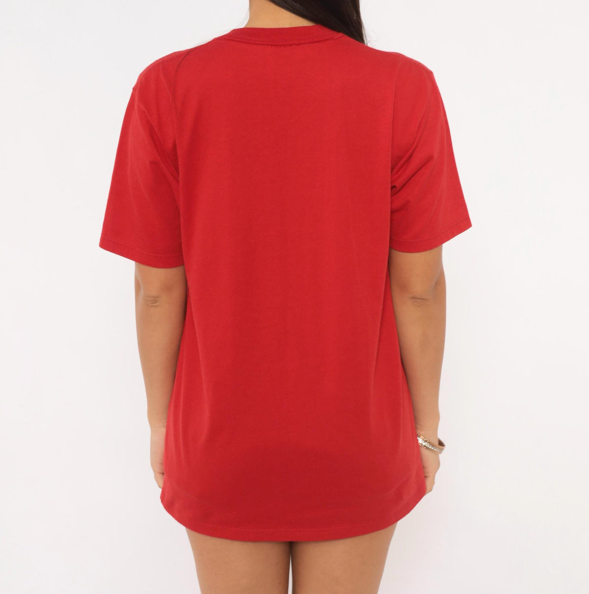 90s Jerzees Cow Print Red Cotton Tee Farm Scene Beaded Yoke Medium M