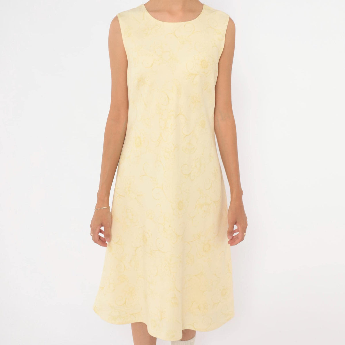 Y2K Tommy Bahama Silk Dress Yellow Floral Sleeveless A-Line Knee Medium M