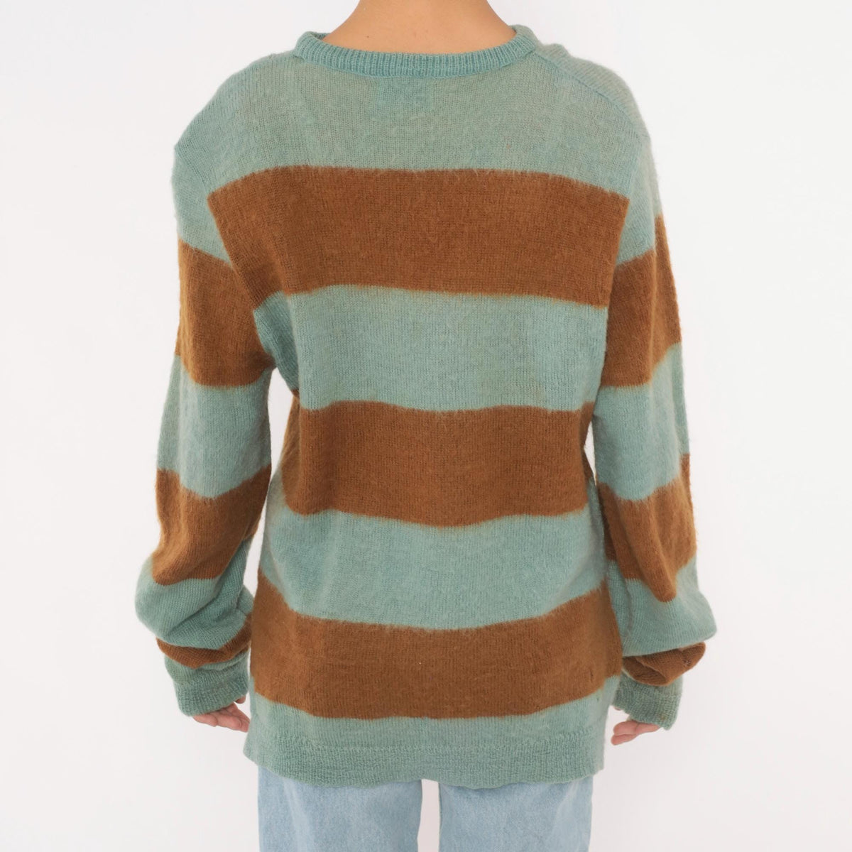 80s The Horses Mane Striped Mohair Wool Sweater Blue Brown Medium