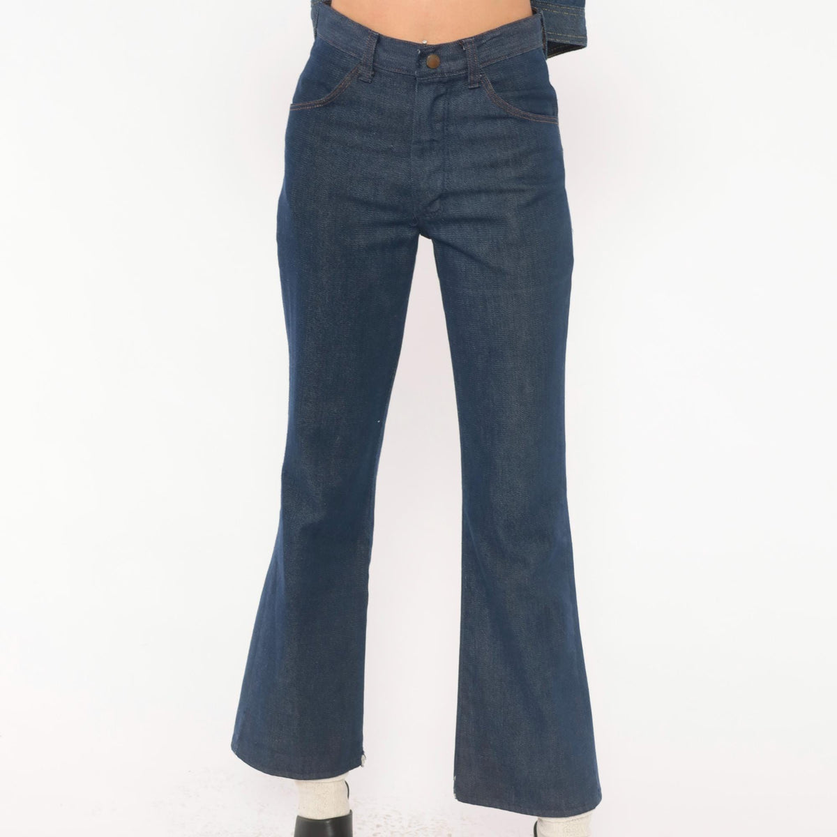 80s Bogart of Texas Denim Two Piece Set Cobalt Blue Cropped Jacket Flare Jeans Extra Extra Small XXS