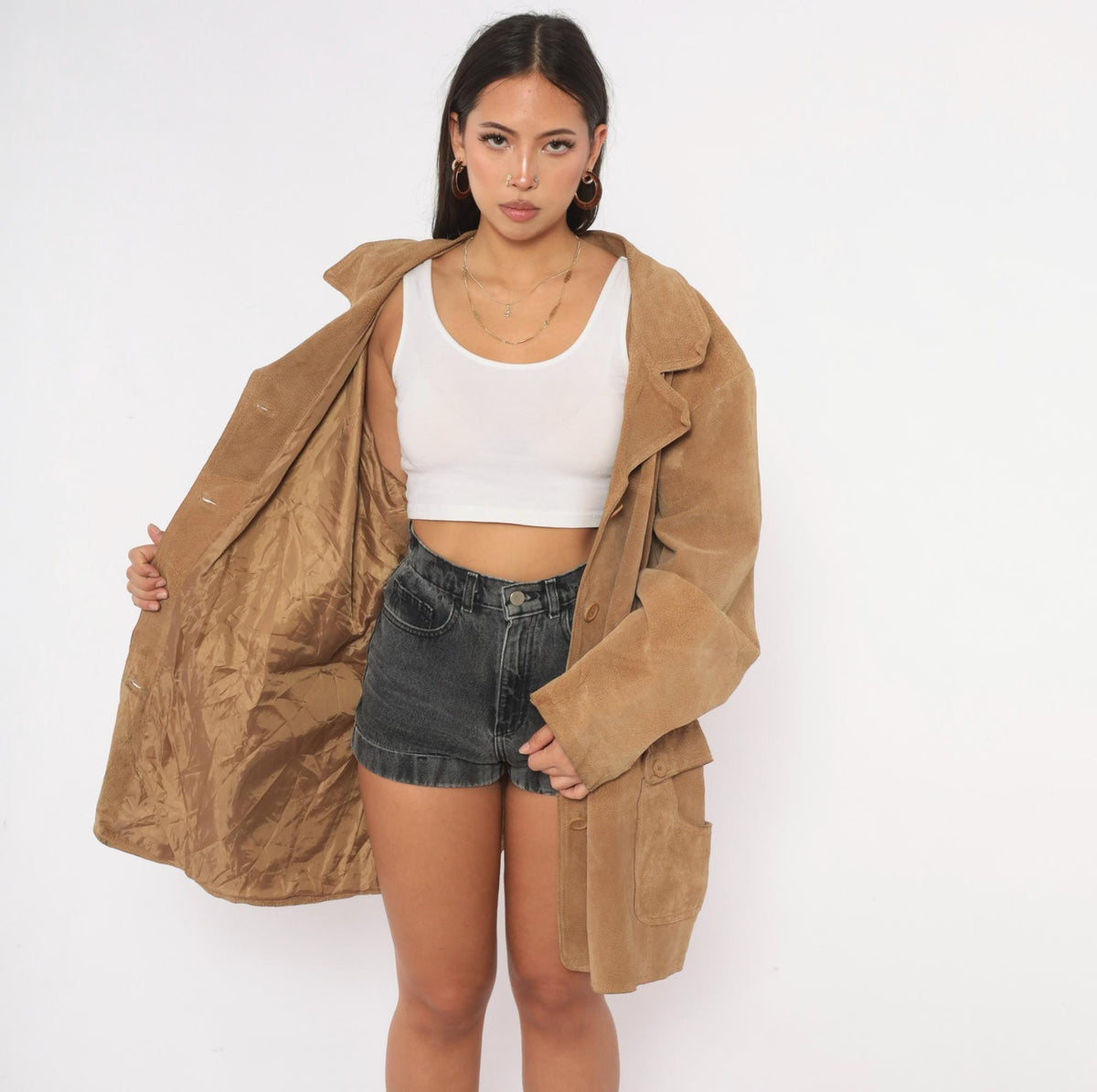 00s Concepts Tan Suede Jacket Belted Button Front Notched Collar Plus Size 3X