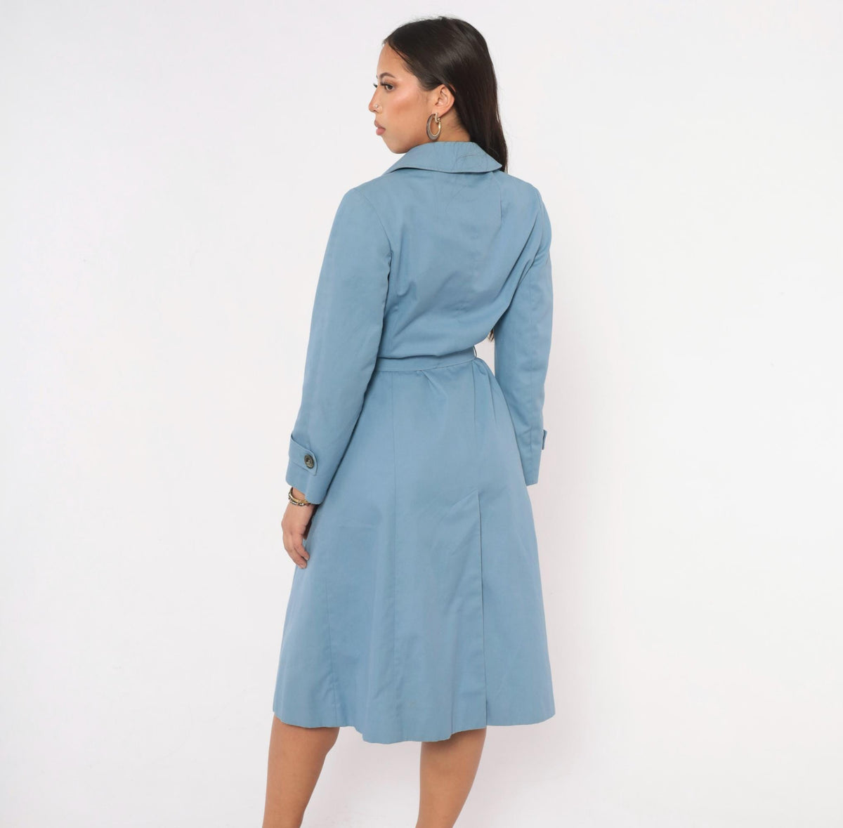70s Aquascutum Light Blue Trench Coat Double Breasted Cotton Small