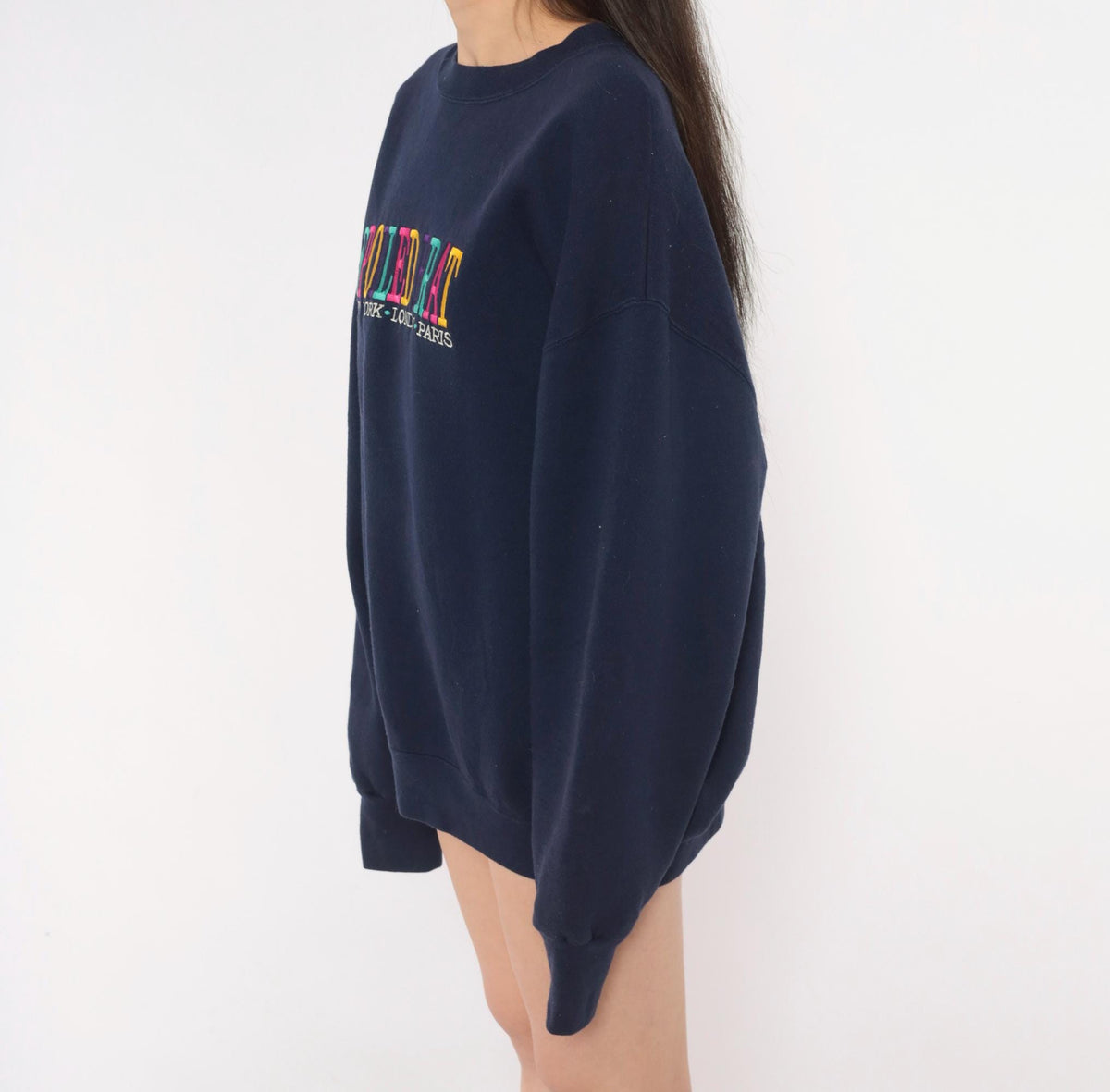 90s Spoiled Brat Navy Sweatshirt Embroidered Rainbow Text Extra Large XL