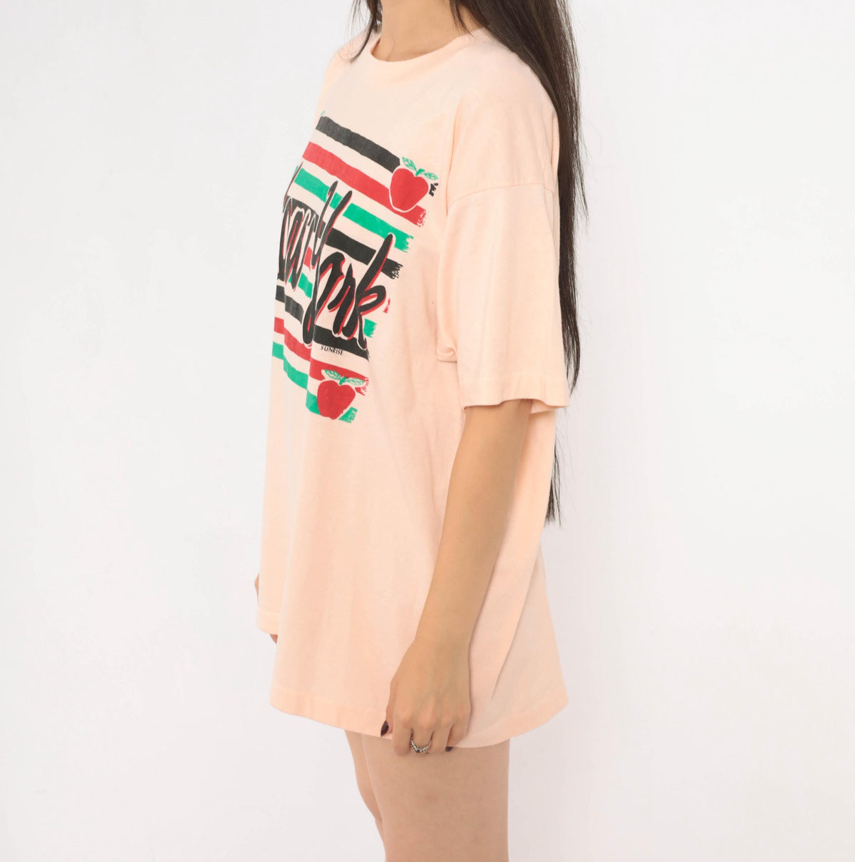 90s New York Souvenir Tee Pink Graphic Apple Stripe Crewneck Extra Large XL