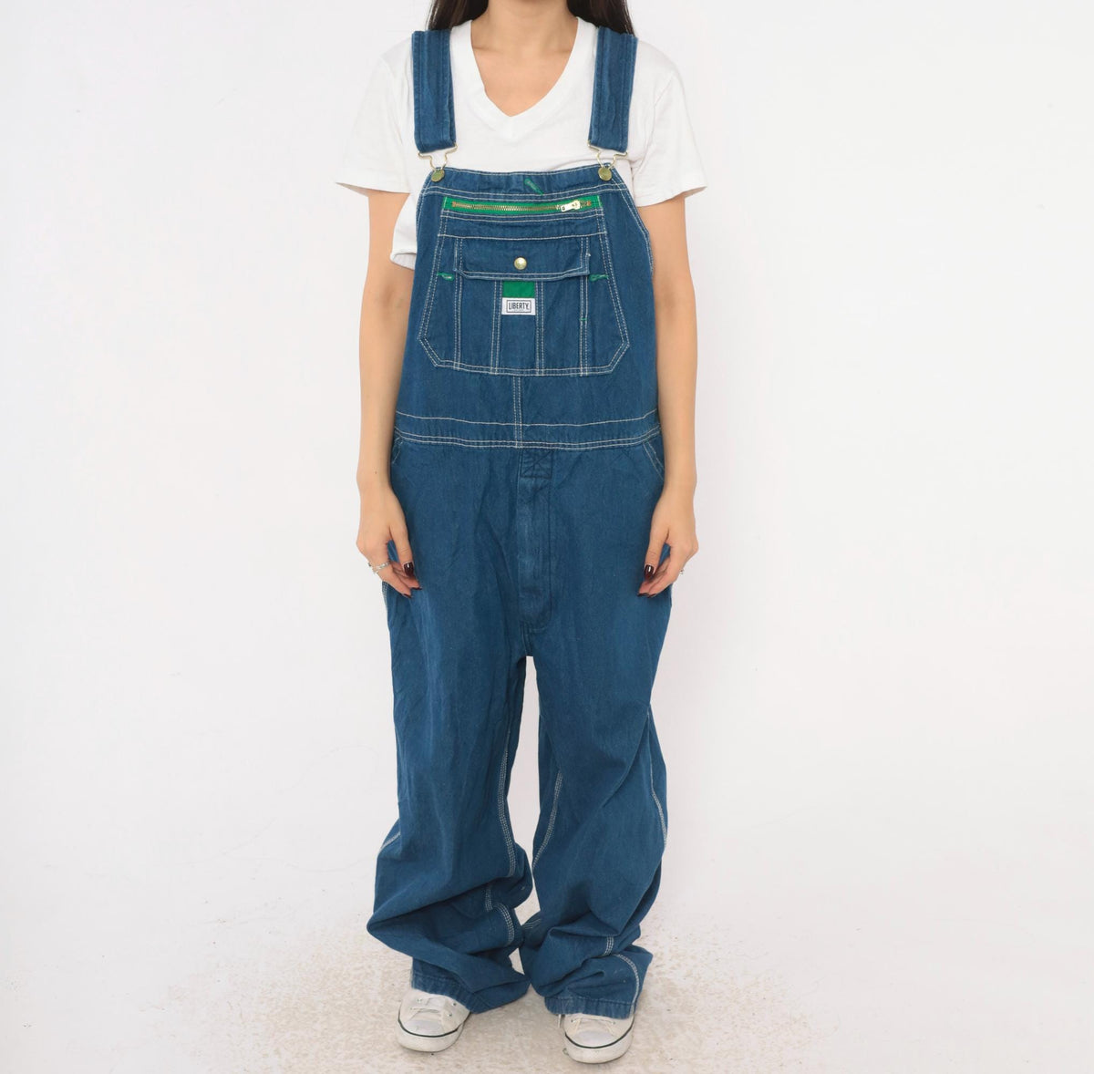Y2K Liberty Blue Denim Bib Overalls Cotton Wide Leg Carpenter Unisex Extra Large XXL
