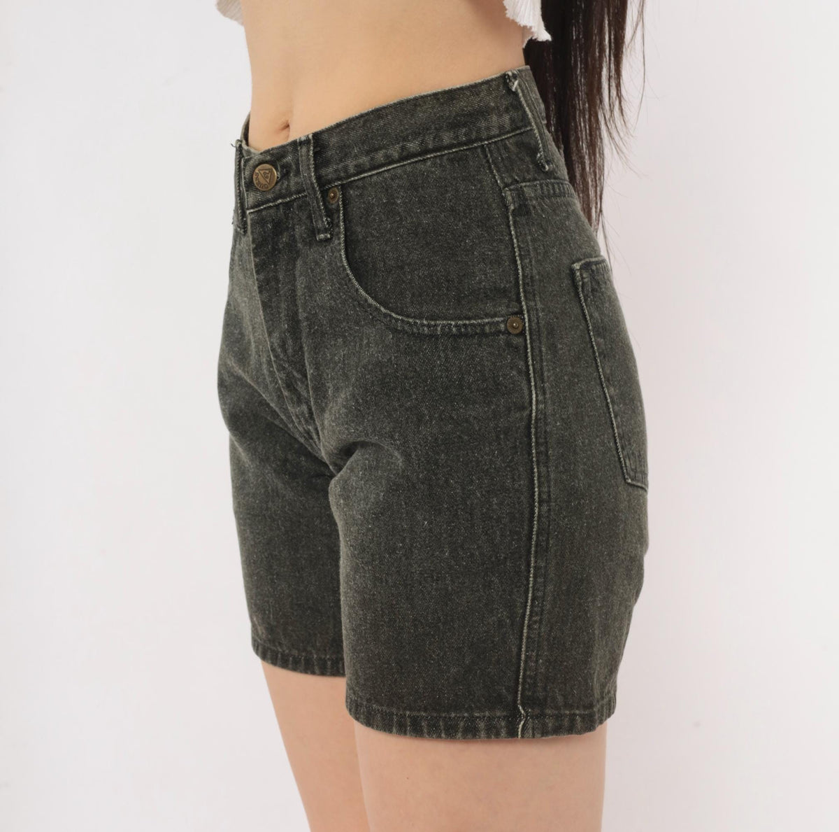 90s Guess Jeans Black Denim Shorts High Waist Faded Wash Cotton Extra Small XS