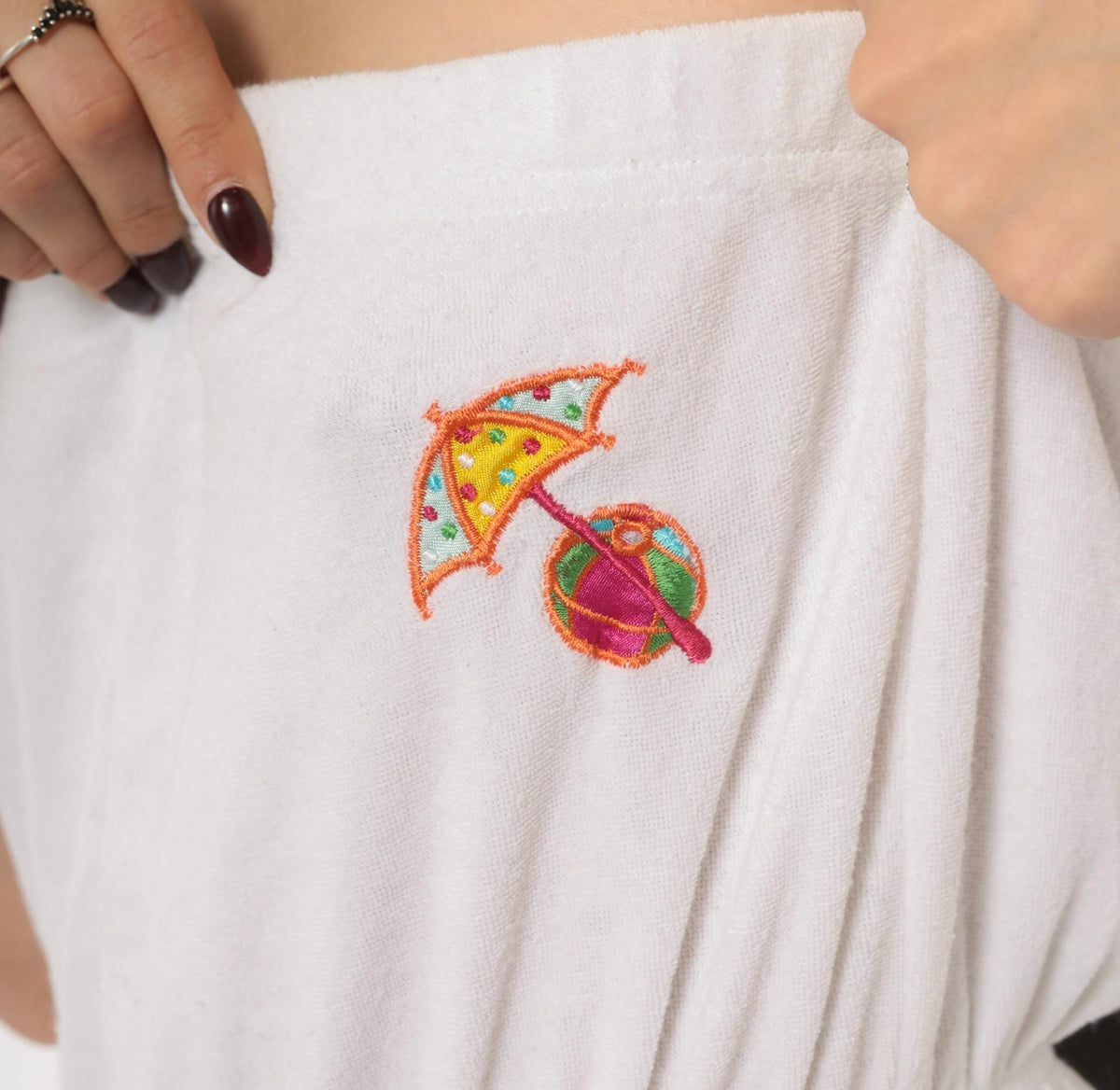80s Bobbie Brooks White Strapless Terry Cloth Romper Umbrella Embroidered Small