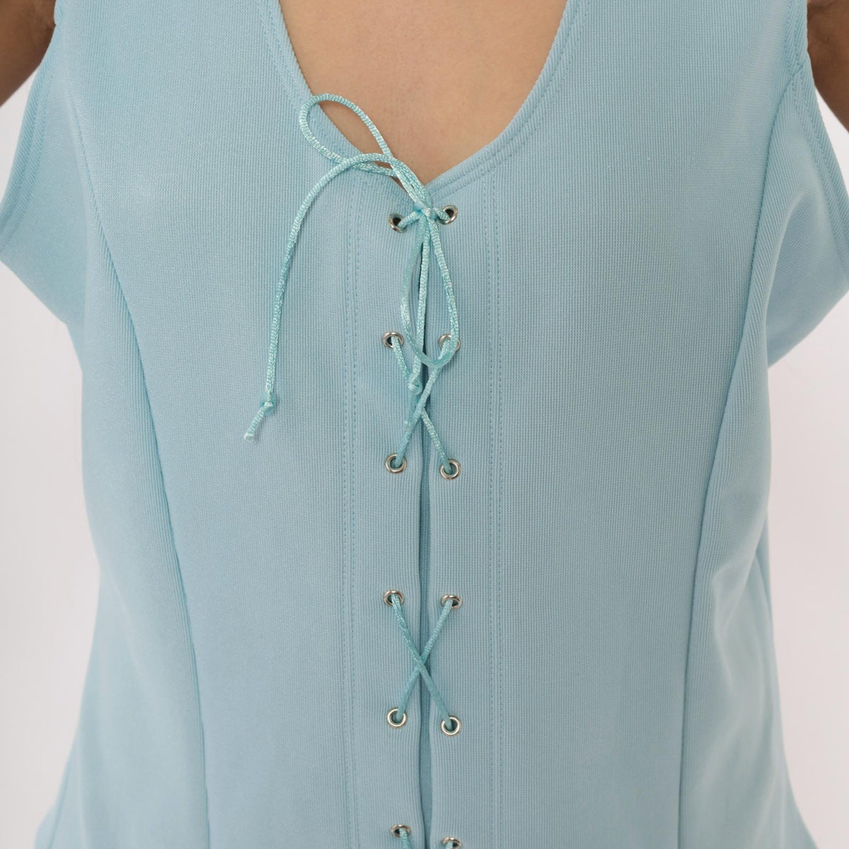 90s Awesome Wear Light Blue Lace-Up Tank Top Grommet Tie Front Large L